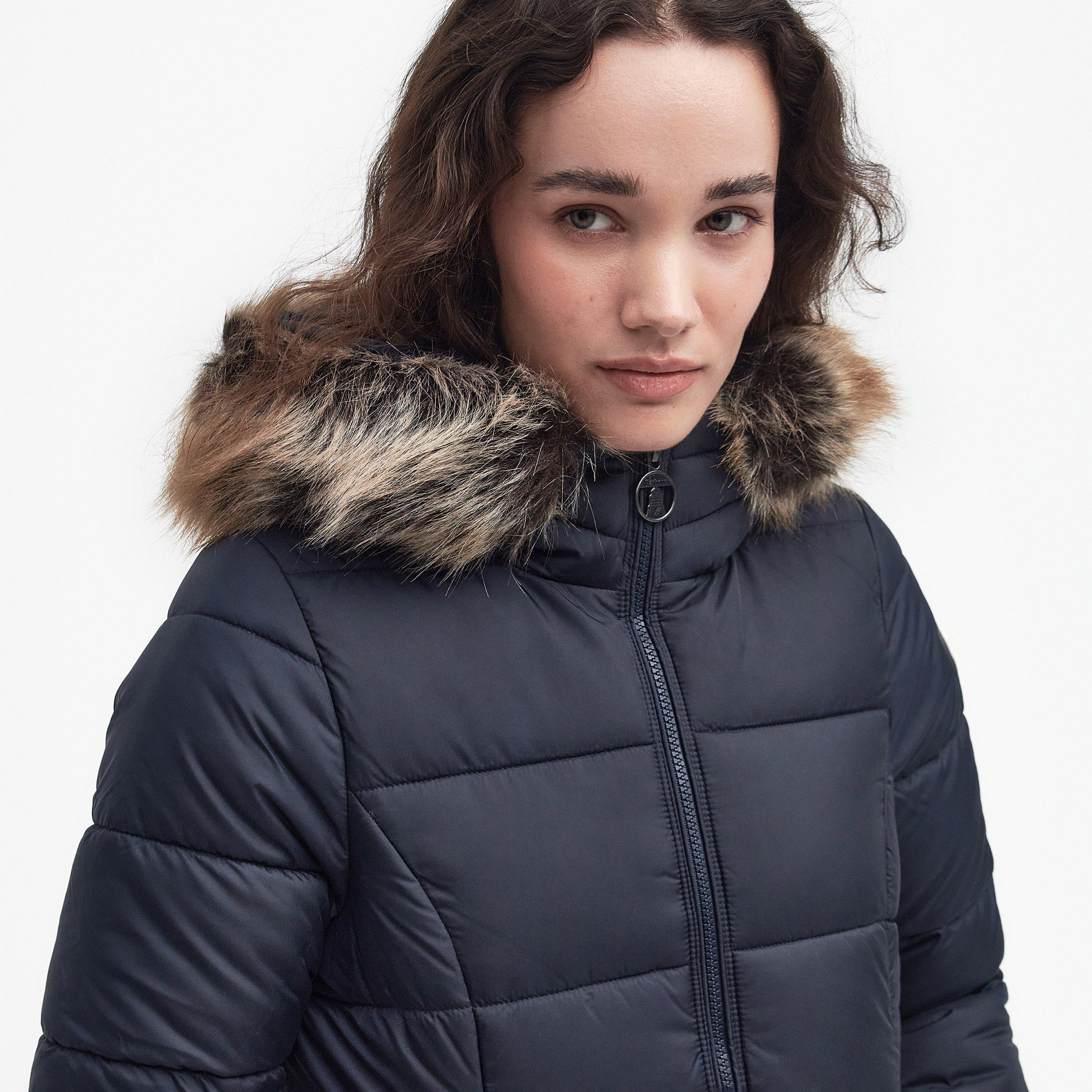 Navy - Barbour - Women's Rosoman Water Resistant Hooded Short Puffer Jacket - 5