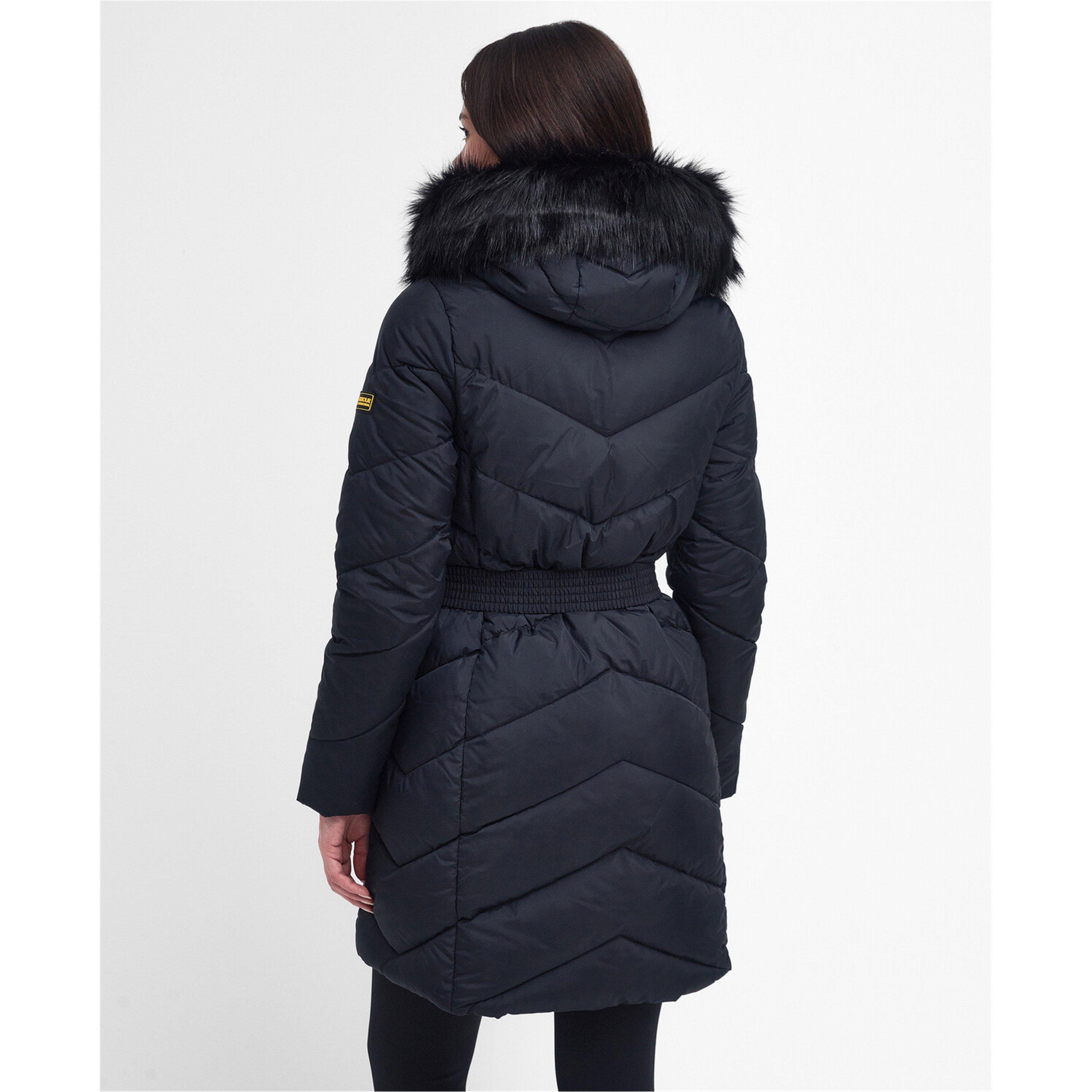 Black - Barbour International - Women's East Moor Detachable Hood Faux Fur Trim Long Sleeve Short Puffer Jacket - 2