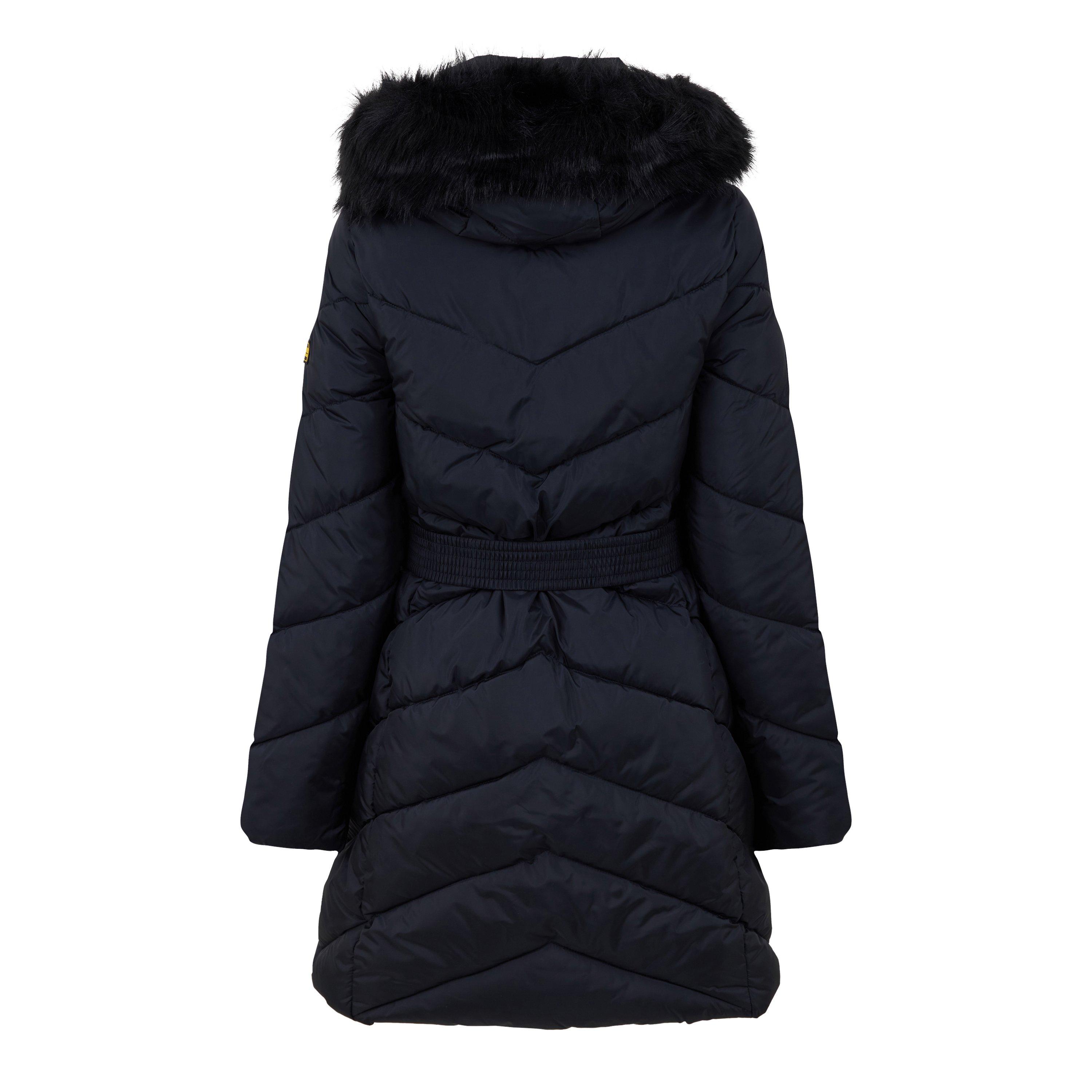 Black - Barbour International - Women's East Moor Detachable Hood Faux Fur Trim Long Sleeve Short Puffer Jacket - 8