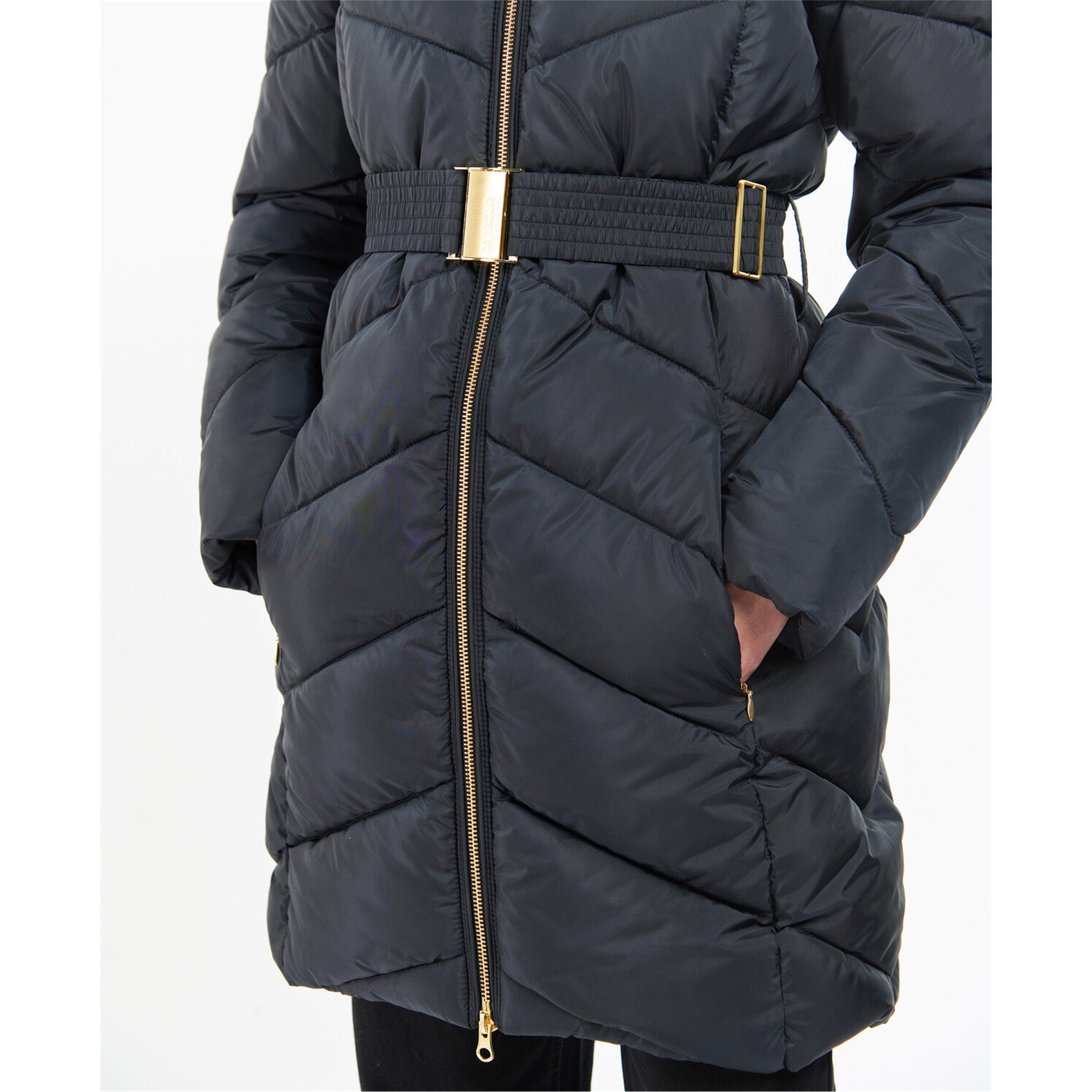 Black - Barbour International - Women's East Moor Detachable Hood Faux Fur Trim Long Sleeve Short Puffer Jacket - 5