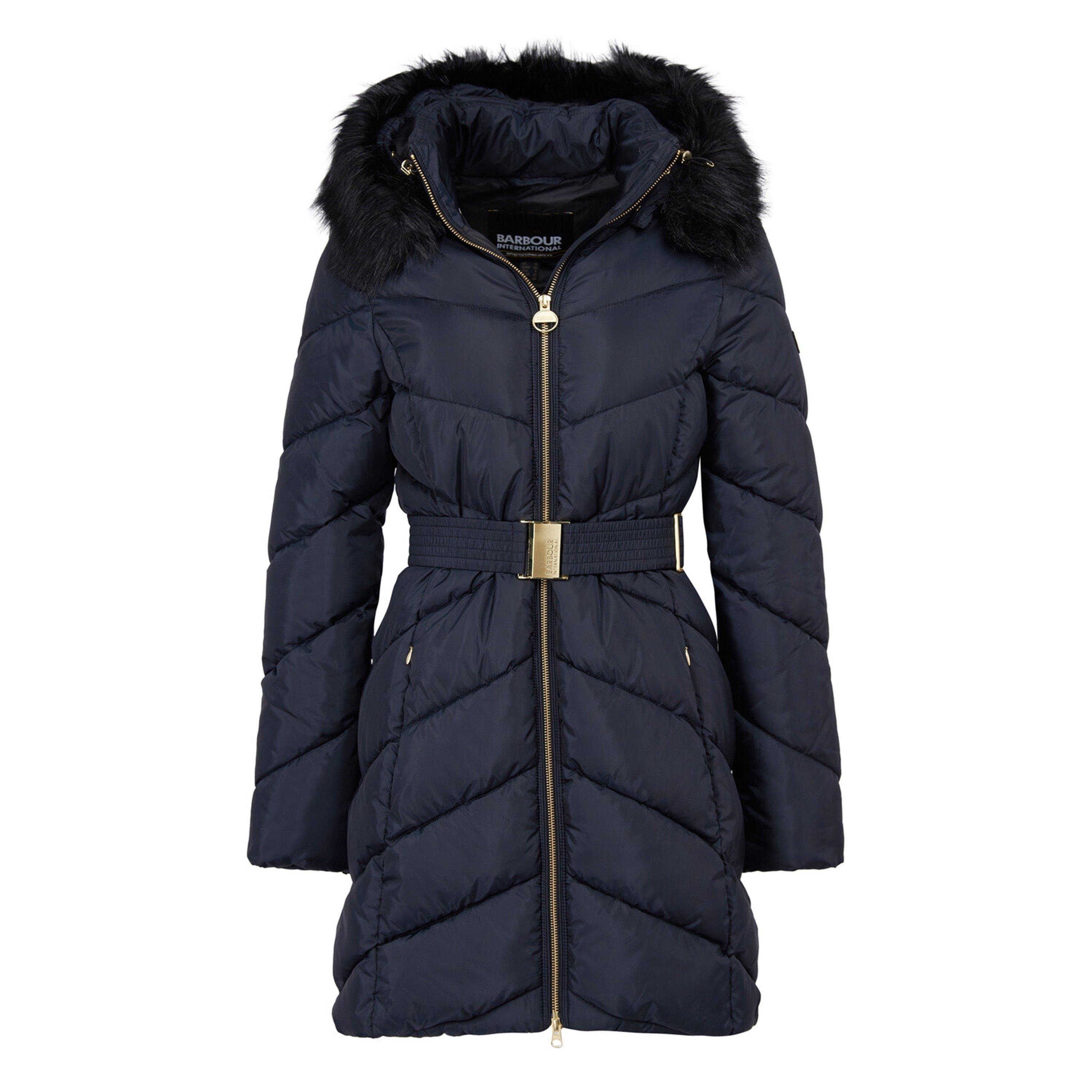 Black - Barbour International - Women's East Moor Detachable Hood Faux Fur Trim Long Sleeve Short Puffer Jacket - 7