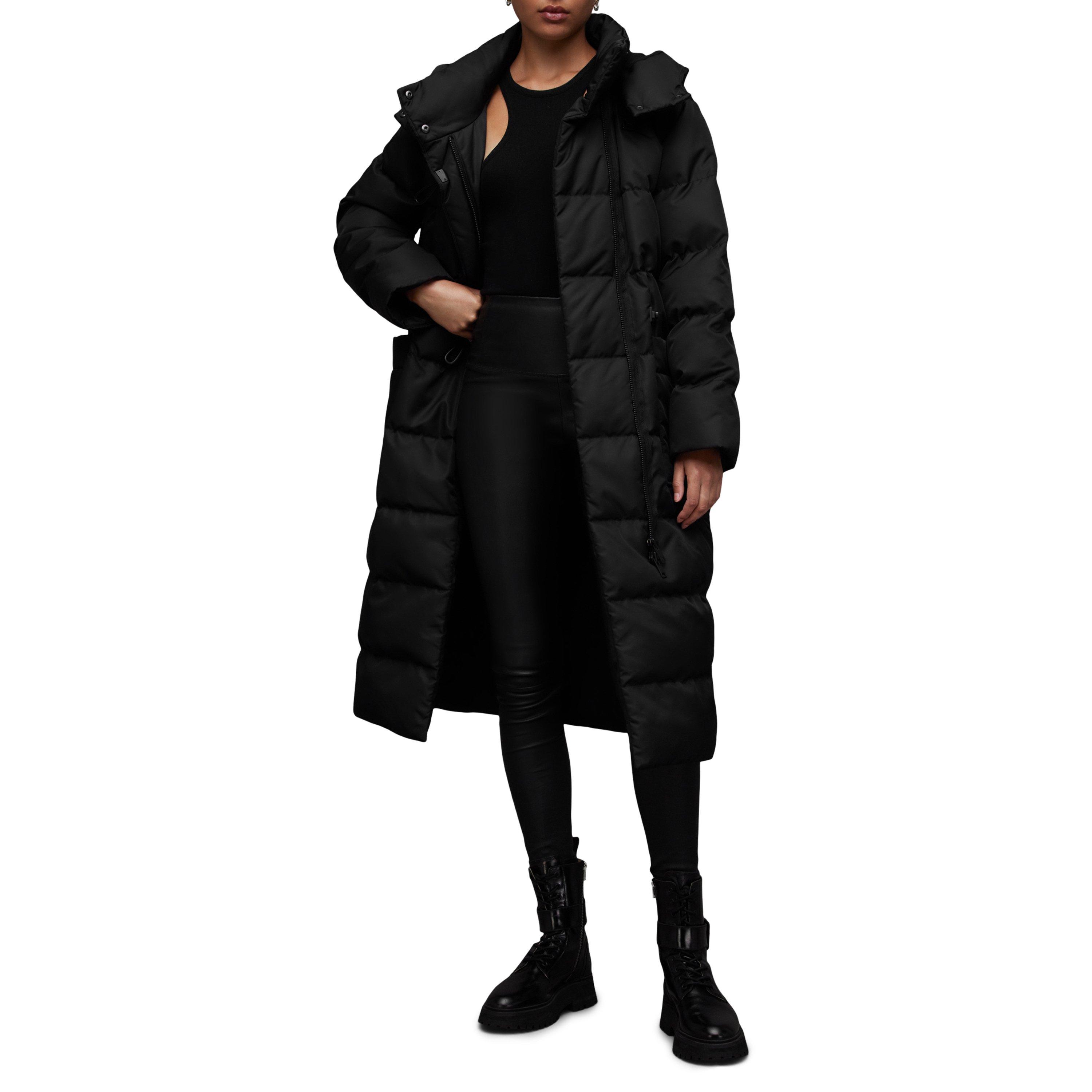 Black - AllSaints - Women's Allana Leo Leopard Print Long Sleeve Hooded Short Puffer Jacket - 2