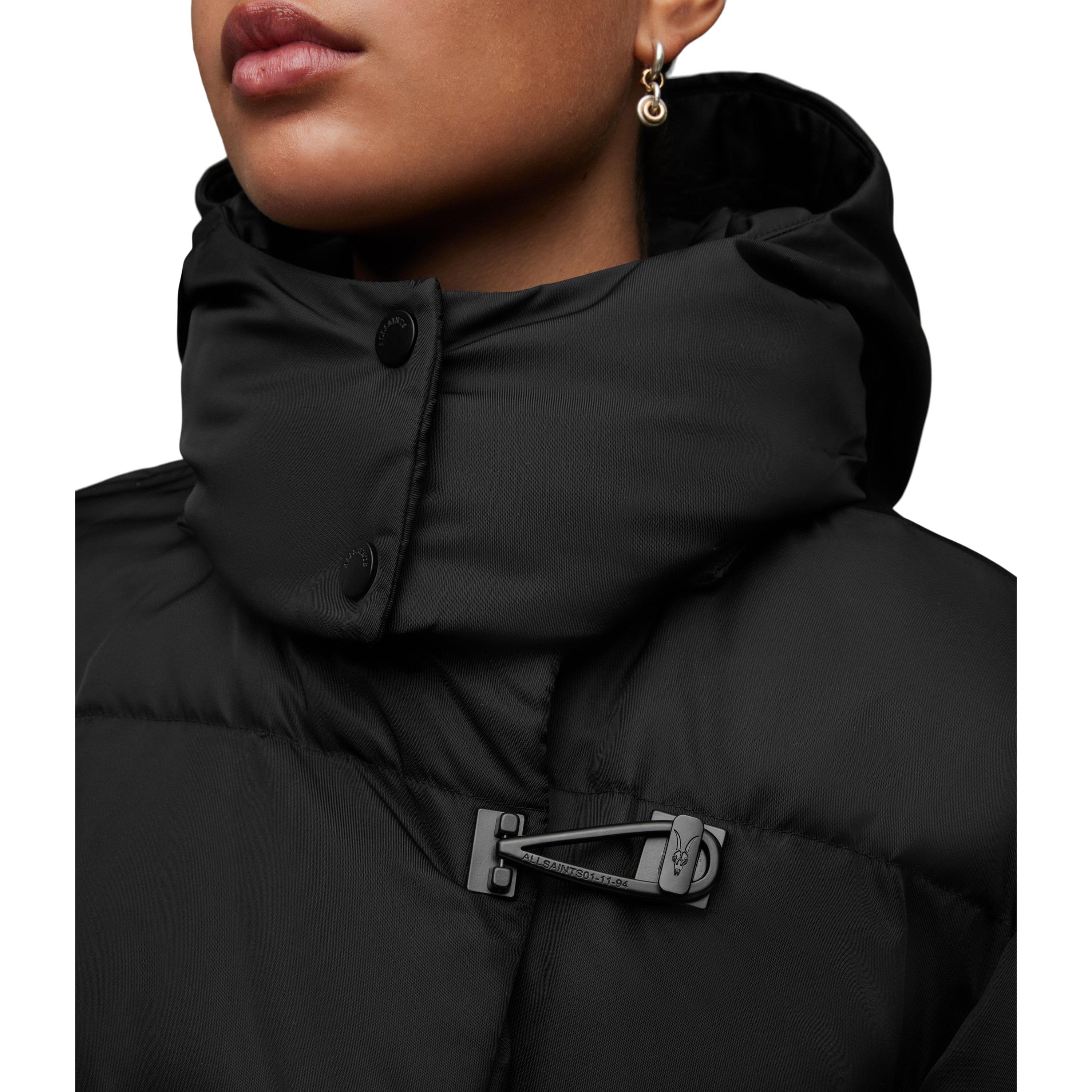 Black - AllSaints - Women's Allana Leo Leopard Print Long Sleeve Hooded Short Puffer Jacket - 7