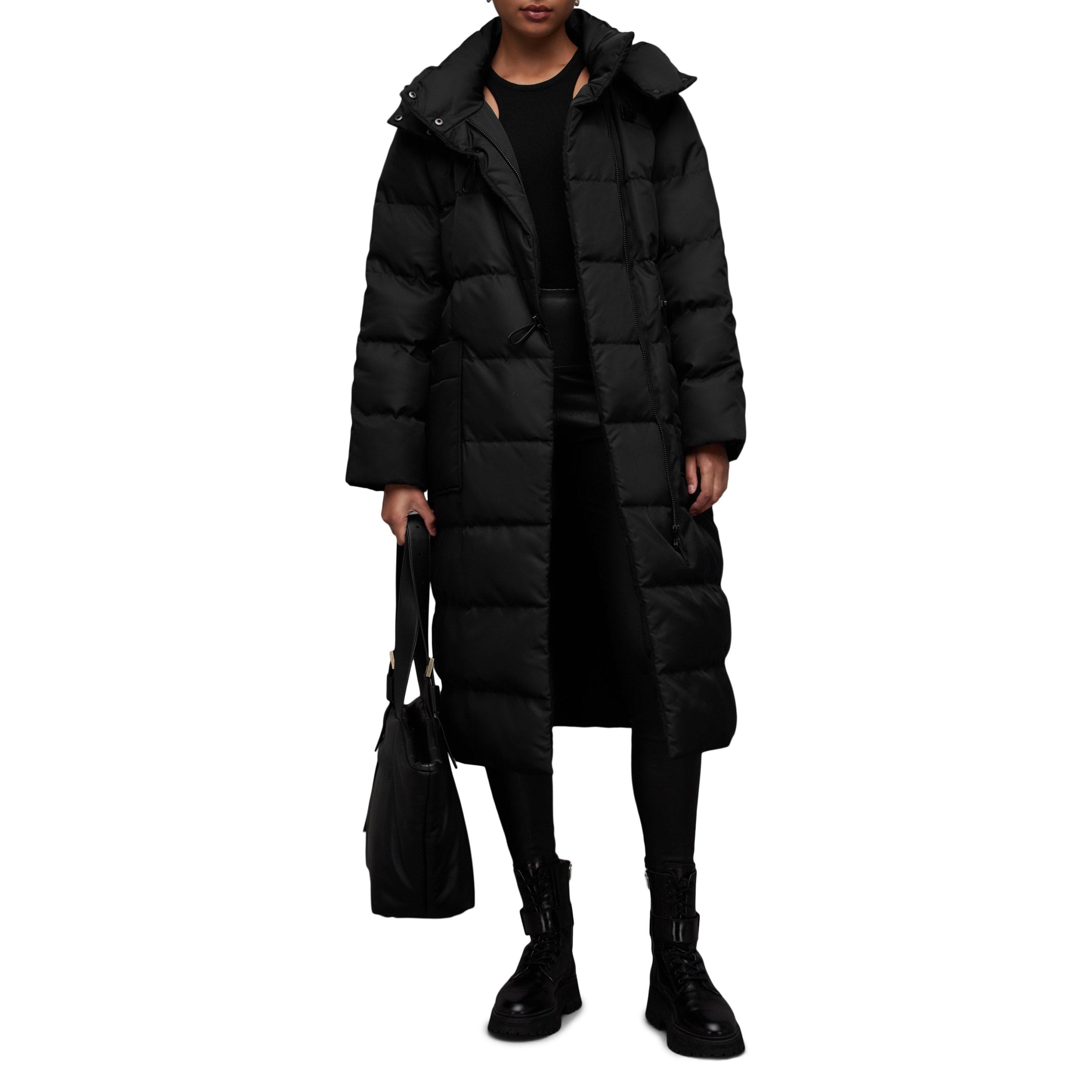 Black - AllSaints - Women's Allana Leo Leopard Print Long Sleeve Hooded Short Puffer Jacket - 8