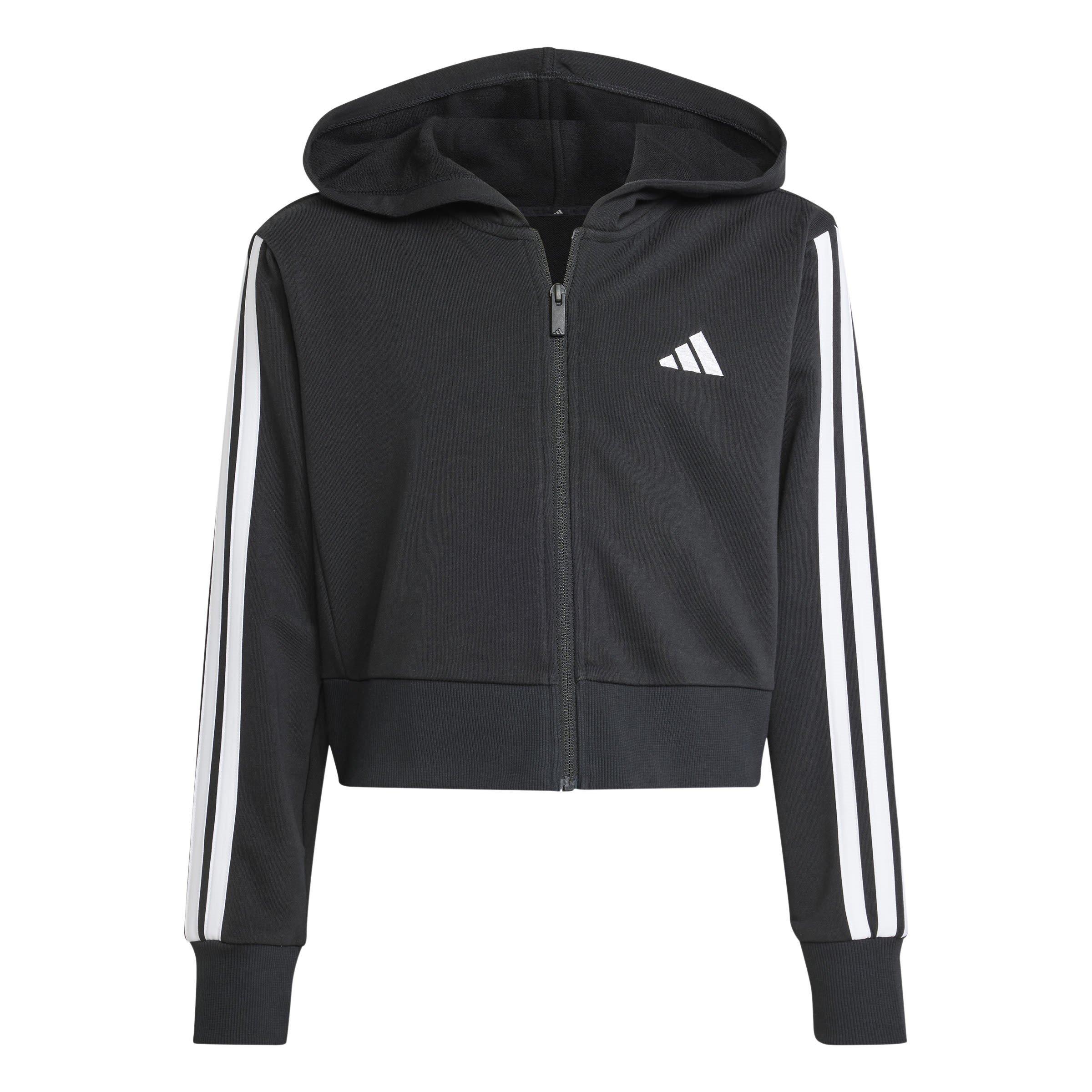 Black/White - adidas - Essentials Girls 3-Stripes Zip Track Top Hoodie - 1
