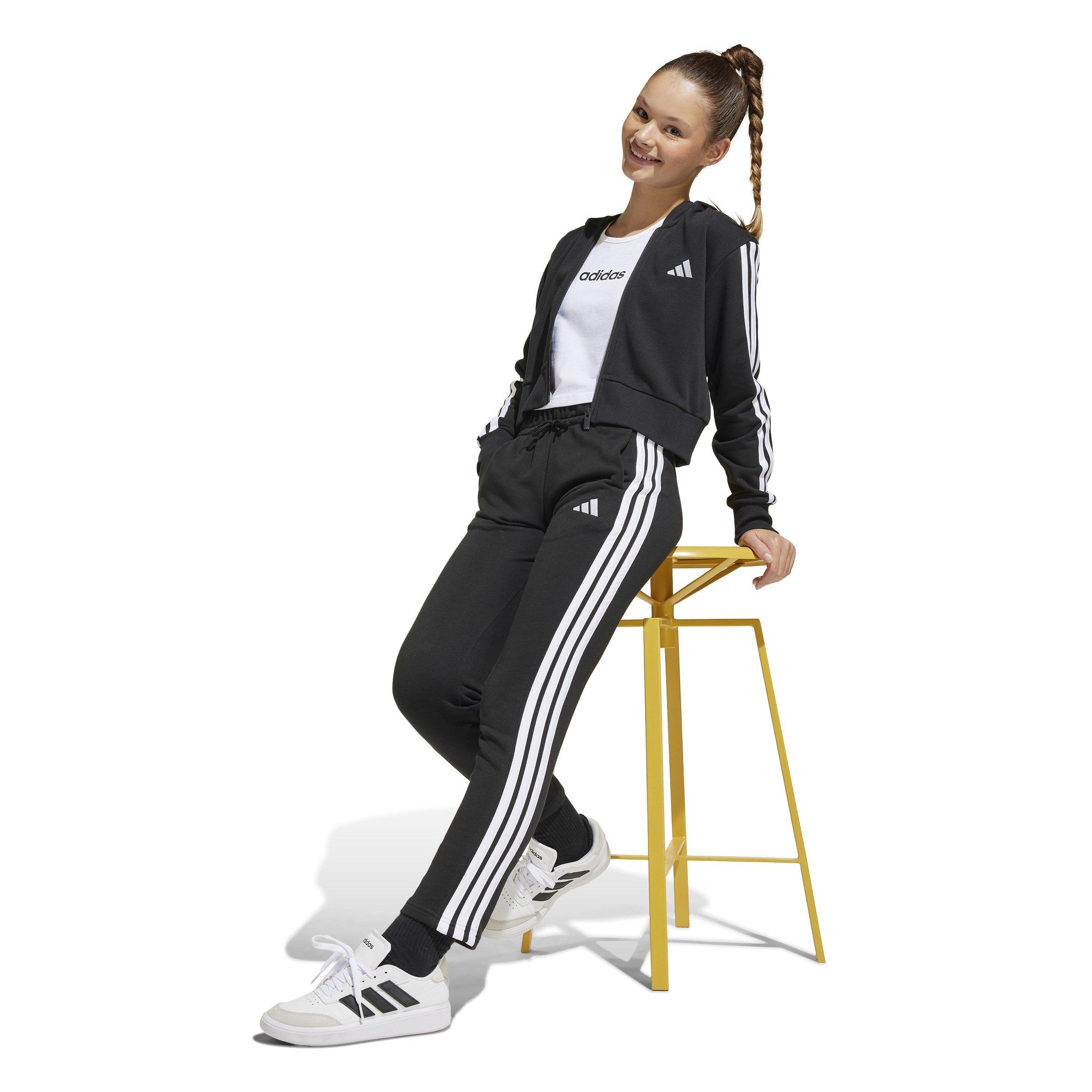 Nero/Bianco - adidas - Essentials Girls 3-Stripes Zip Track Top Hoodie - 4