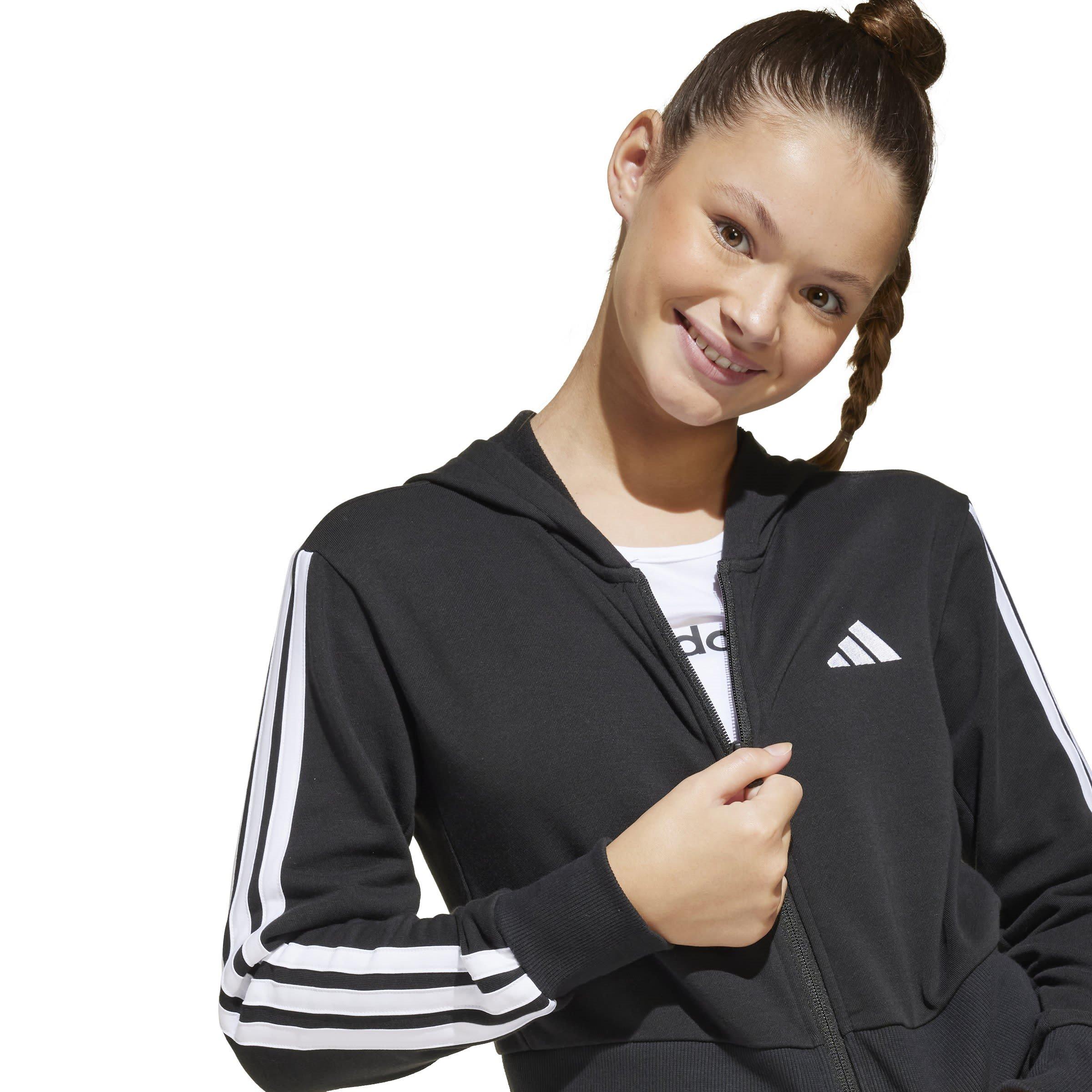 Nero/Bianco - adidas - Essentials Girls 3-Stripes Zip Track Top Hoodie - 6