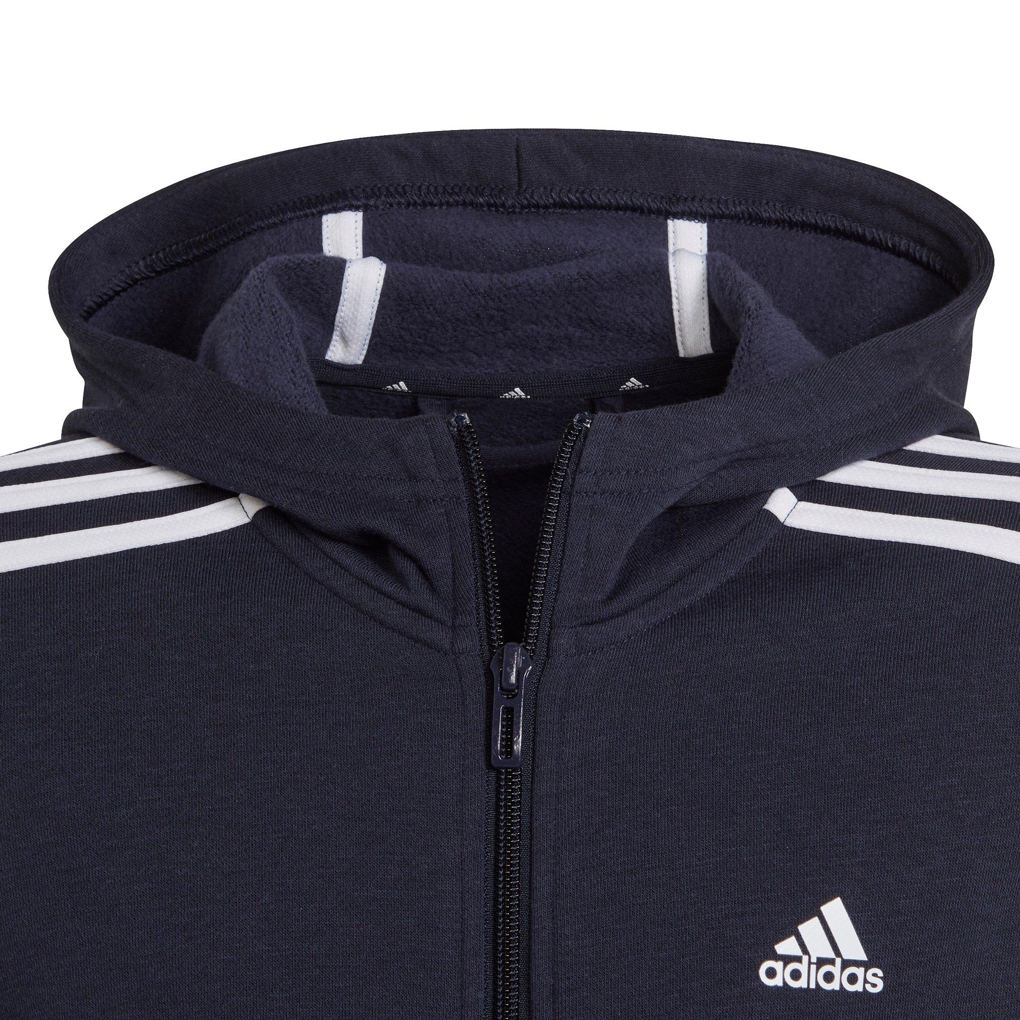 Navy/White - adidas - Essentials Girls 3-Stripes Zip Track Top Hoodie - 3
