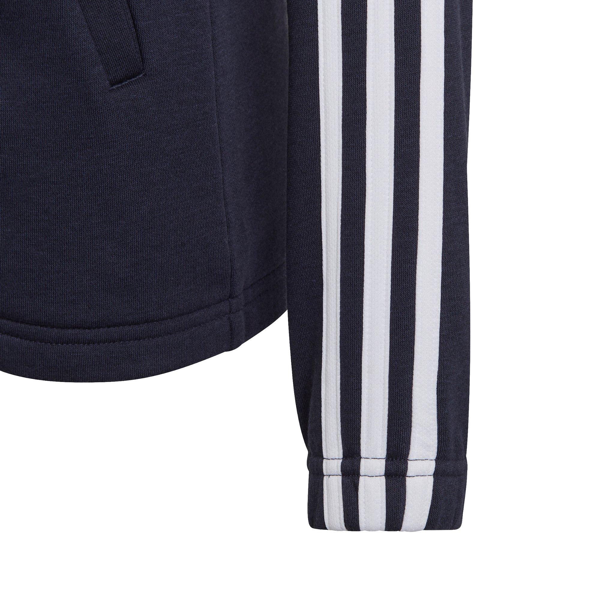 Navy/White - adidas - Essentials Girls 3-Stripes Zip Track Top Hoodie - 4