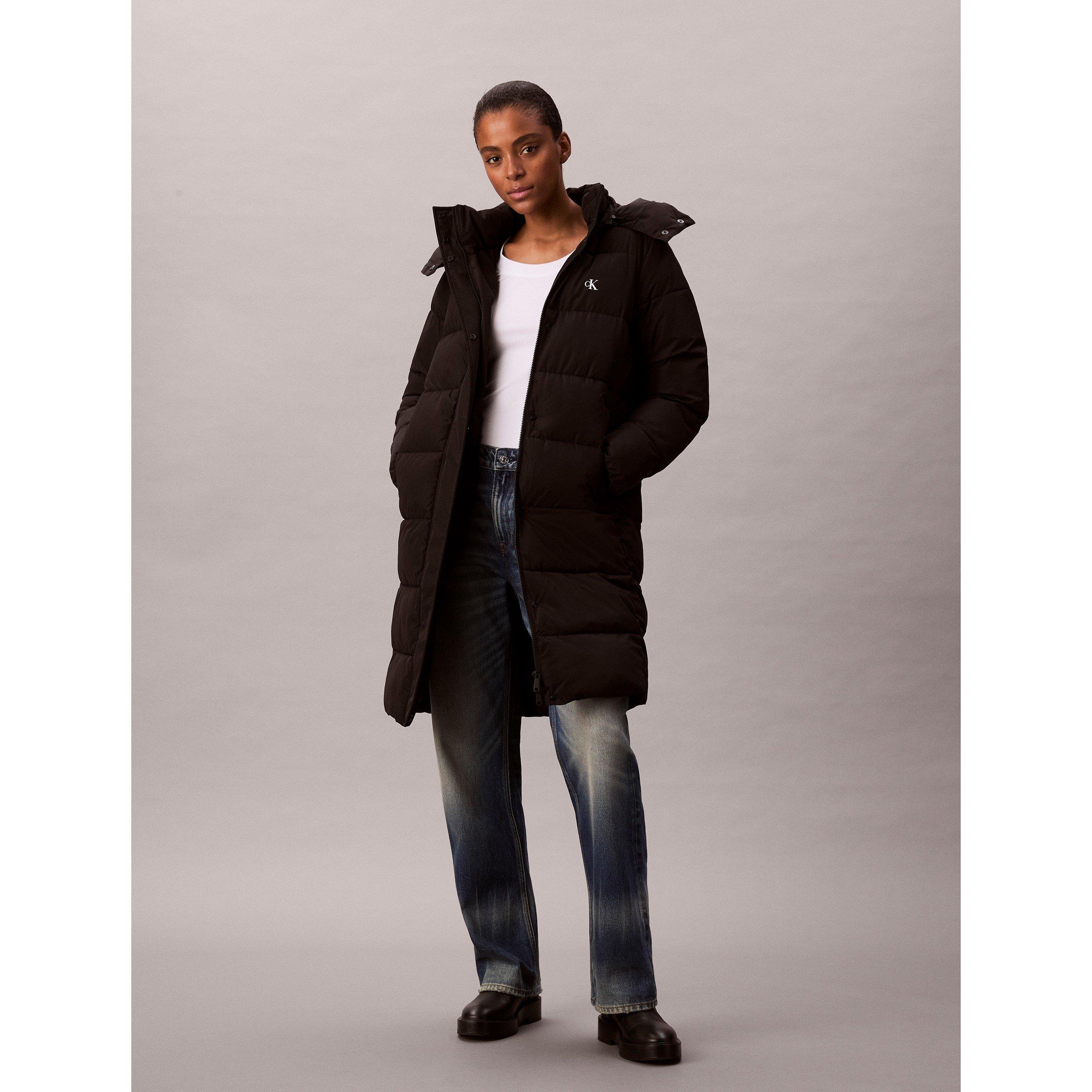 Black - Calvin Klein Jeans - Women's Detachable Hood Long Sleeve Long Puffer Jacket - 1
