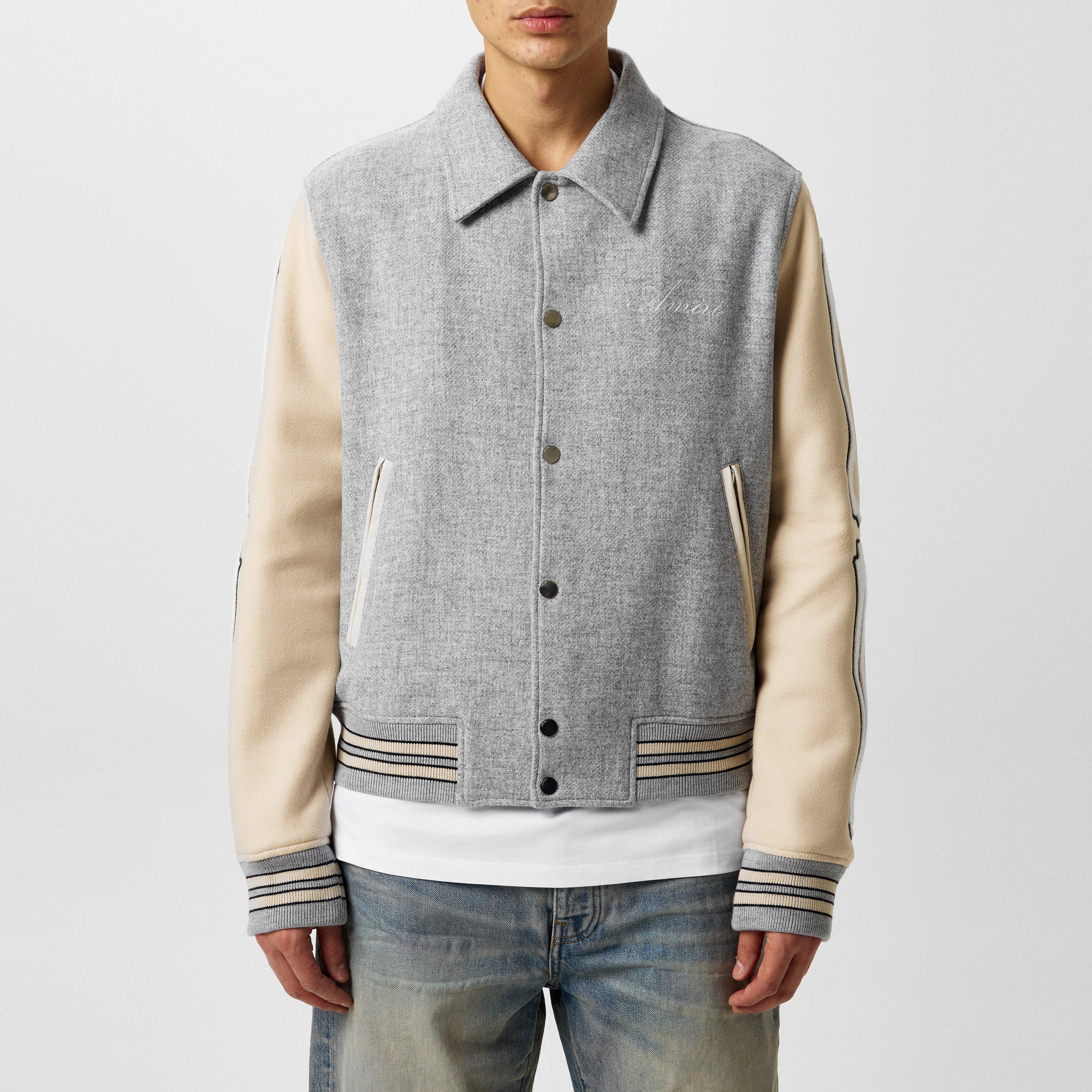Grey - Amiri - Men's Bones Wool Long Sleeve Varsity Jacket - 3