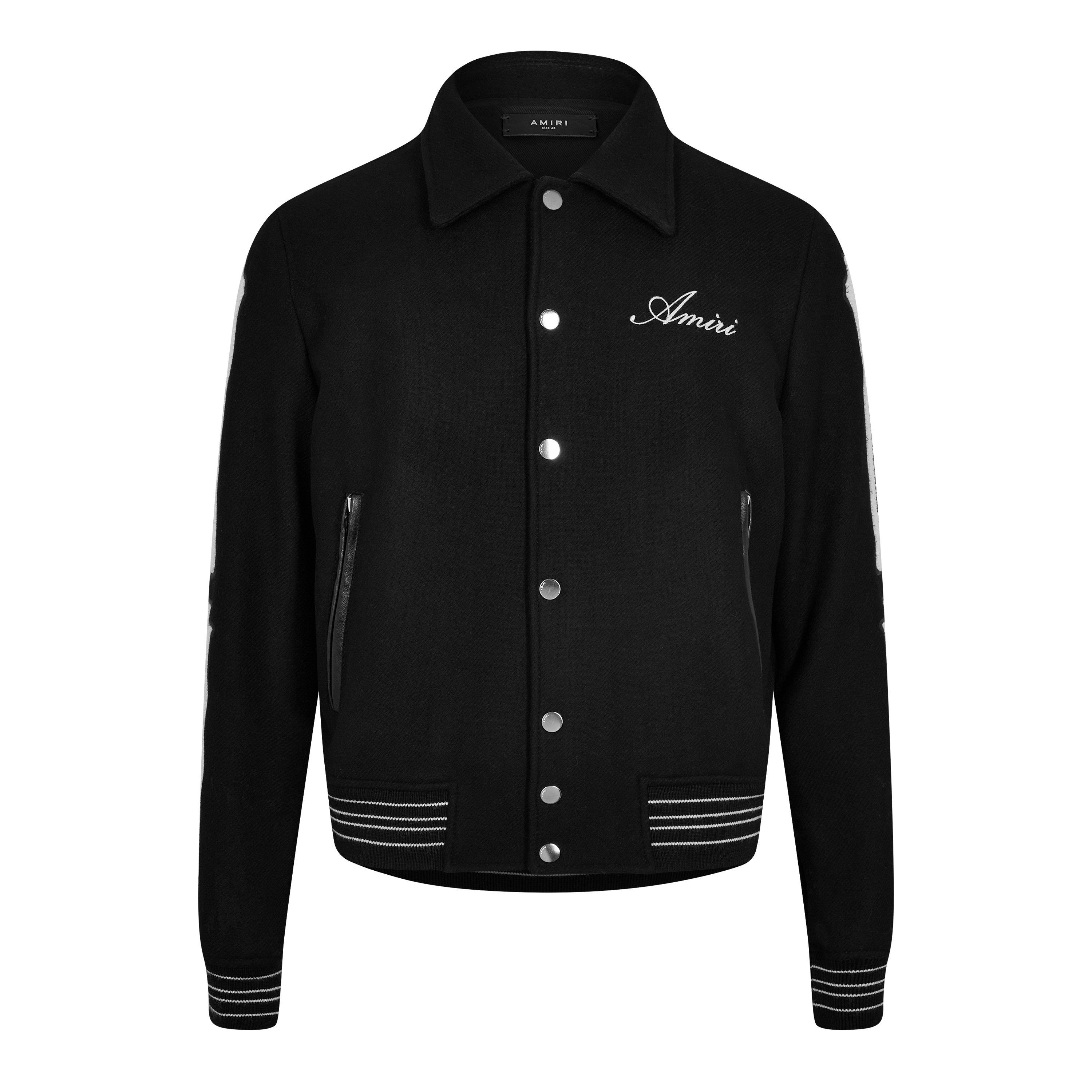 Black 001 - Amiri - Men's Bones Wool Long Sleeve Varsity Jacket - 1