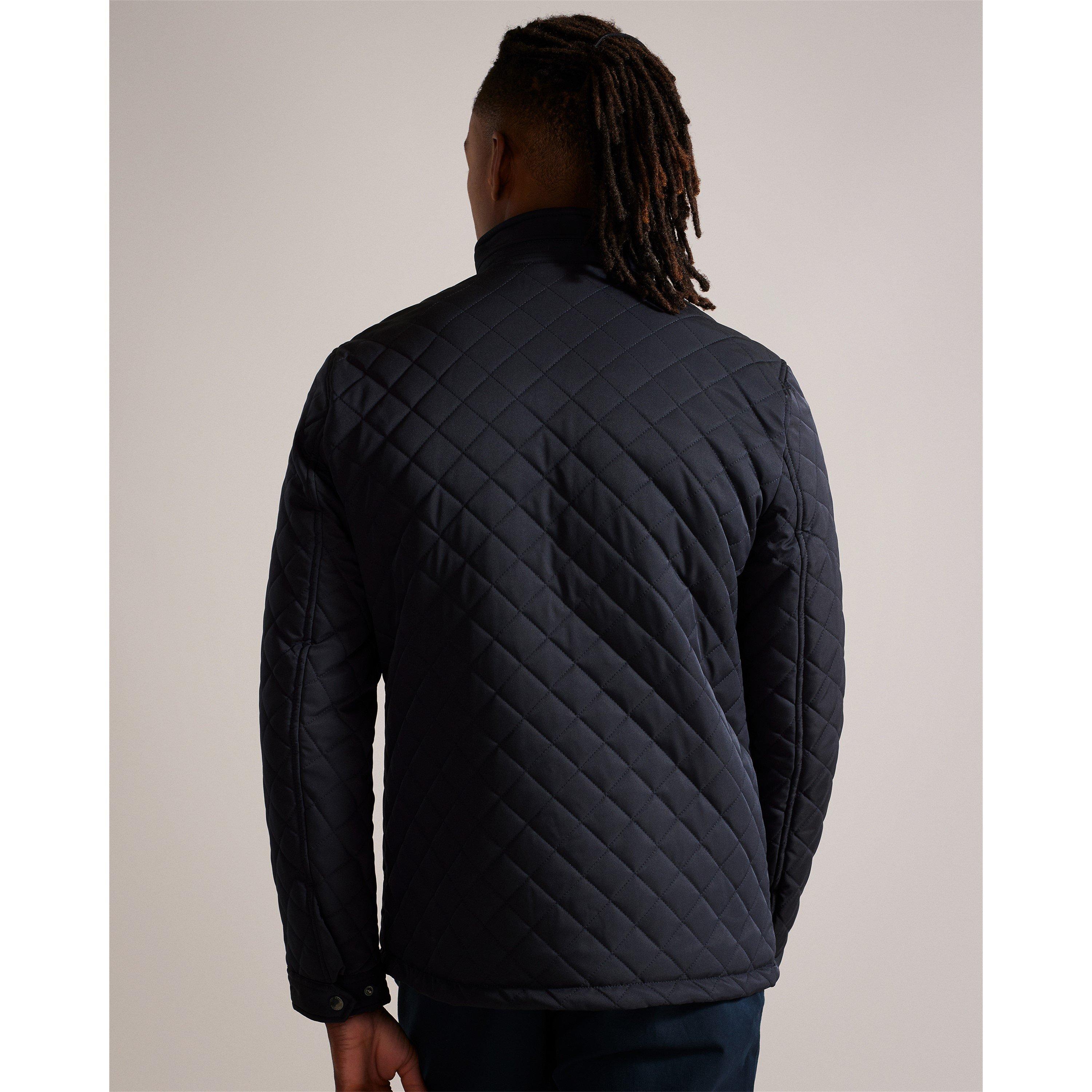 Navy - Ted Baker - Men's Finnich Diamond Funnel Neck Long Sleeve Quilted Jacket - 2