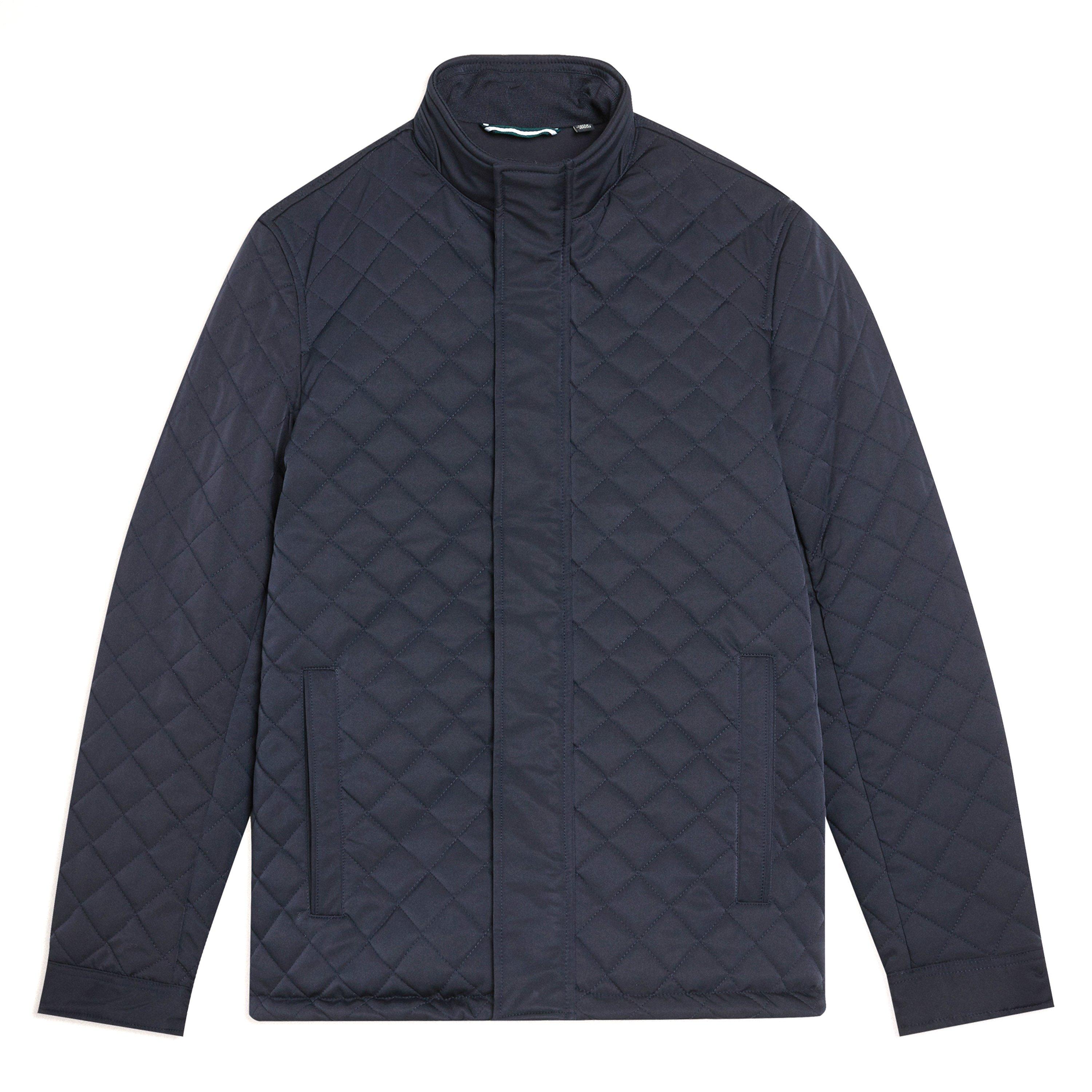 Navy - Ted Baker - Men's Finnich Diamond Funnel Neck Long Sleeve Quilted Jacket - 5