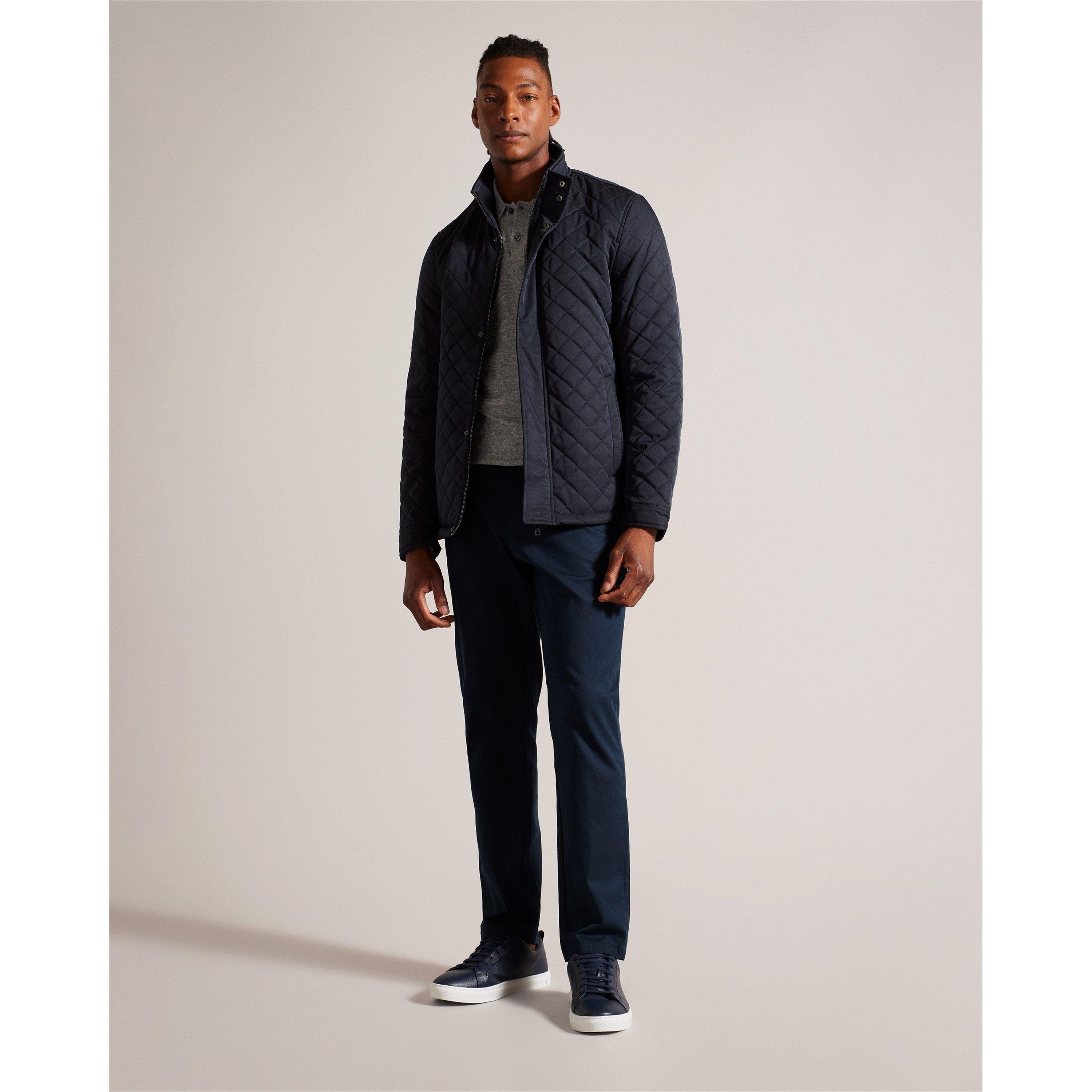 Navy - Ted Baker - Men's Finnich Diamond Funnel Neck Long Sleeve Quilted Jacket - 3