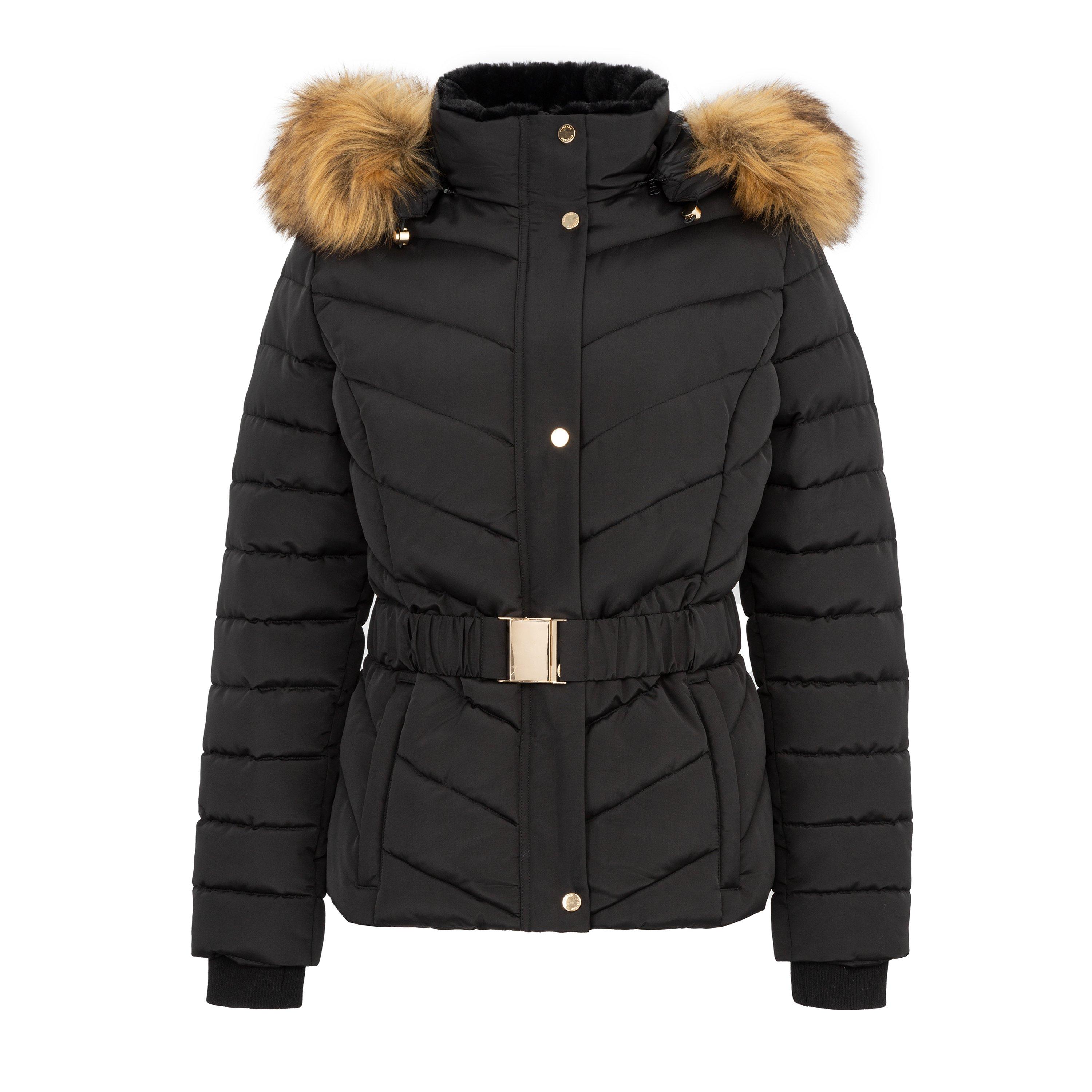 Black - Firetrap - Women's Water Resistant Hooded Short Puffer Jacket - 1