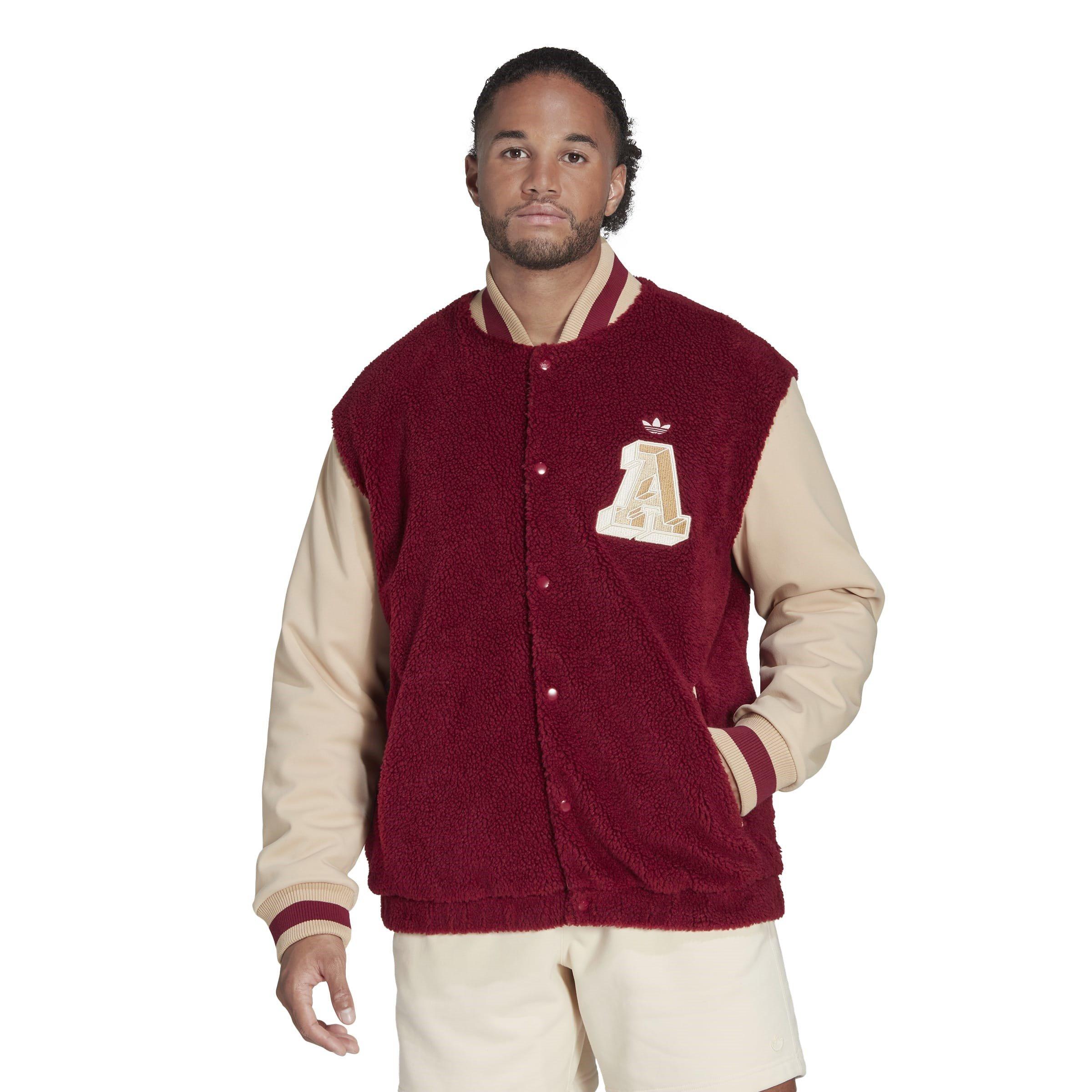 LEGACY BURGUNDY - adidas - Adidas Teddy Fleece Long Sleeve Stand Collar Varsity Jacket - 2
