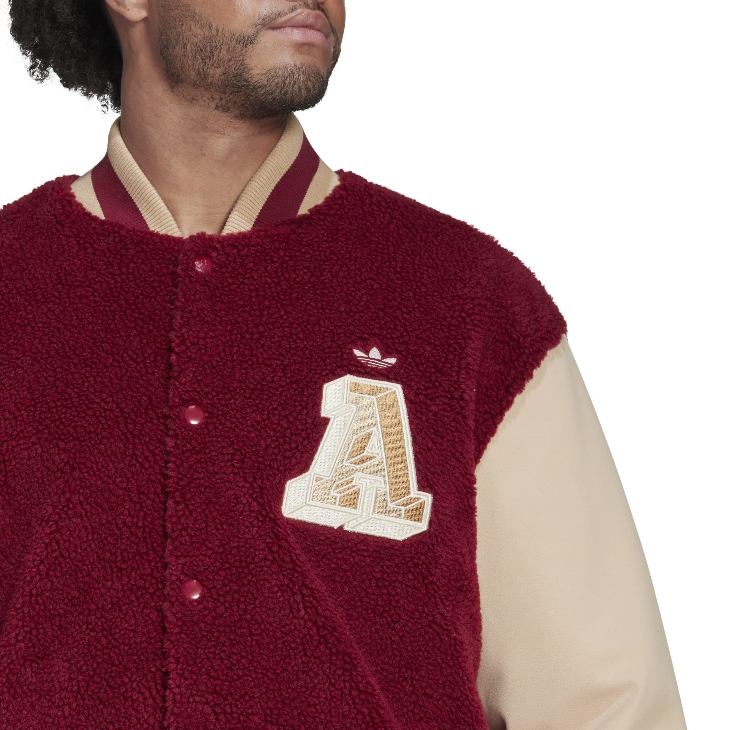LEGACY BURGUNDY - adidas - Adidas Teddy Fleece Long Sleeve Stand Collar Varsity Jacket - 5