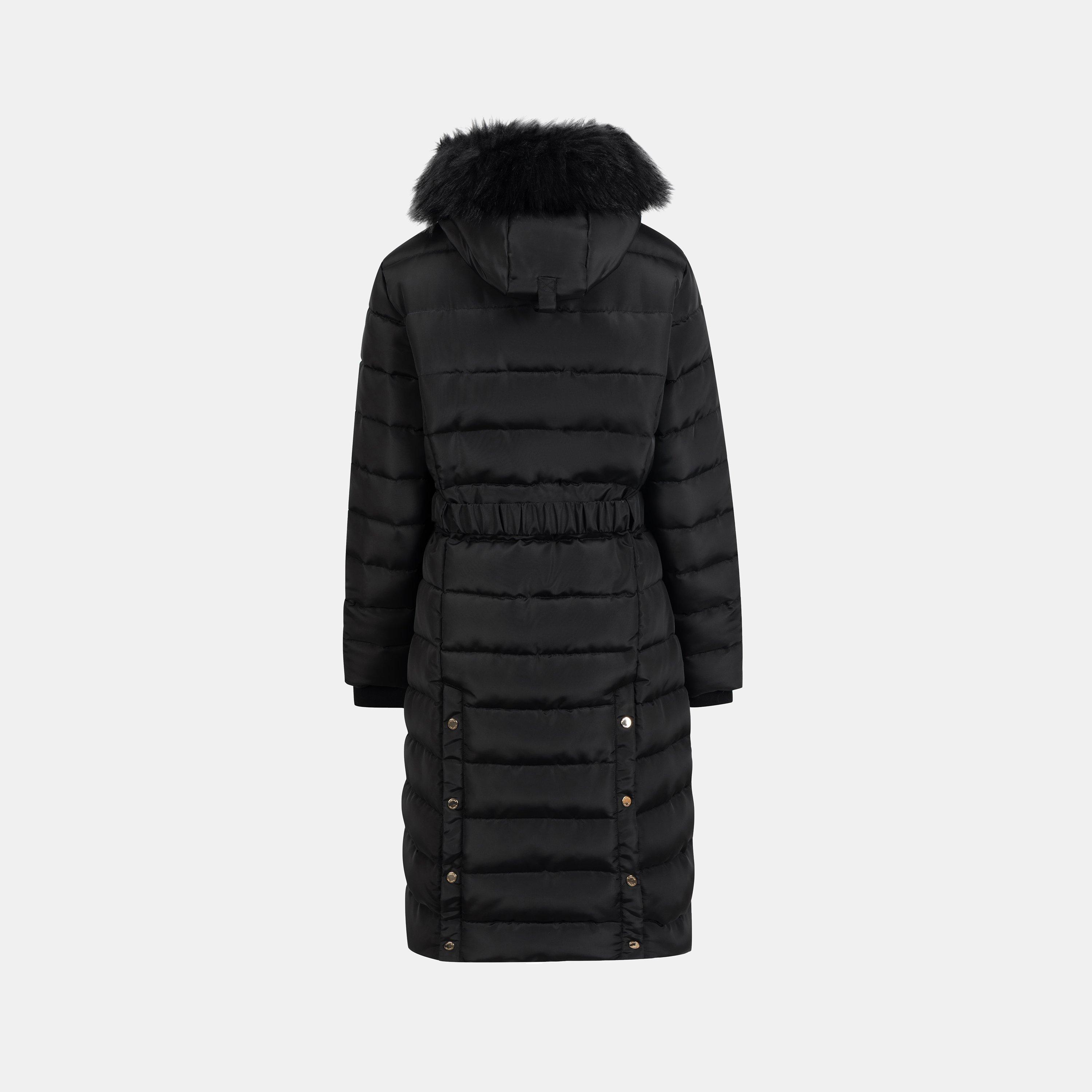 Black - Firetrap - Womens Longline Belted Hooded Long Sleeve Puffer Jacket - 2