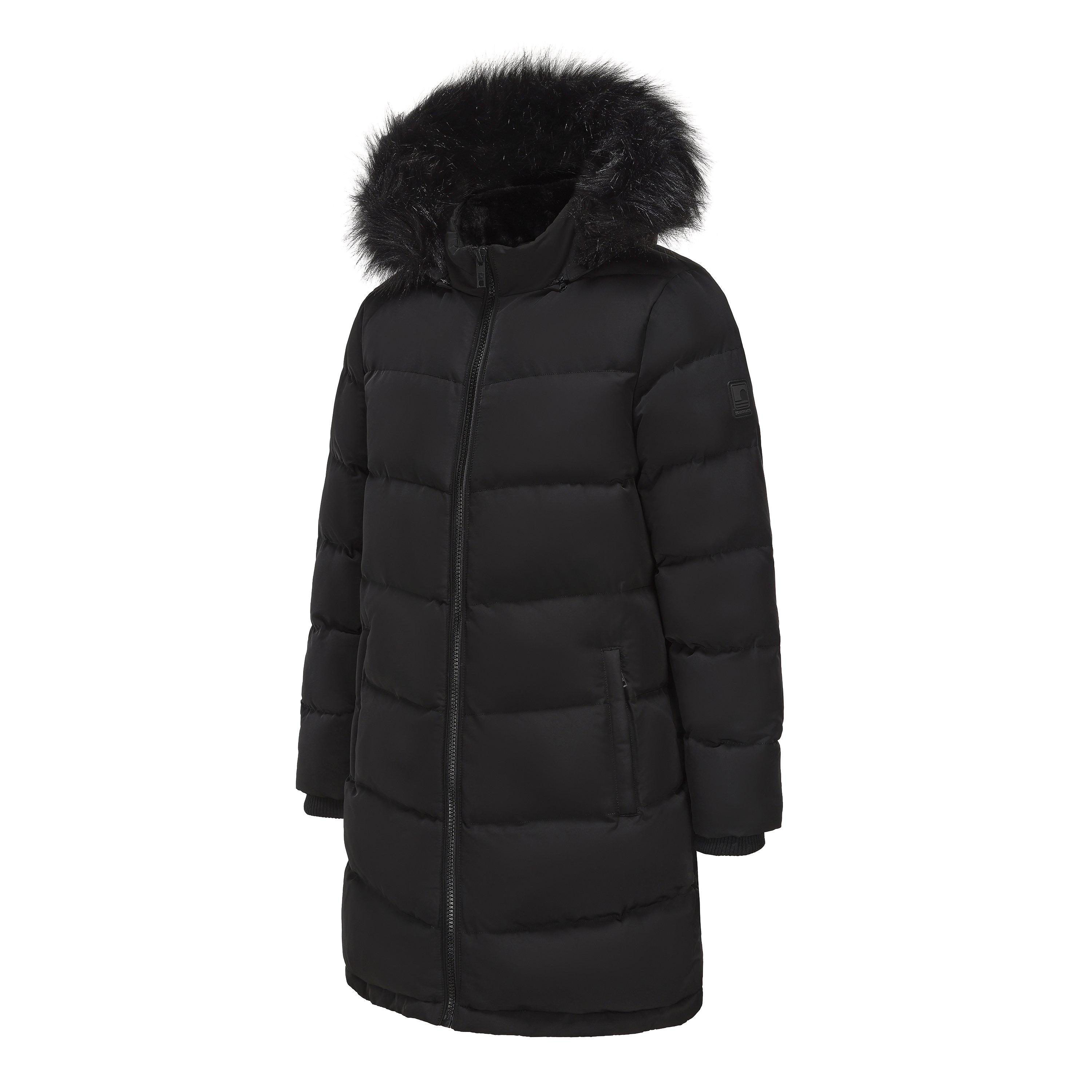 Schwarz - SoulCal - Water Resistant Faux Fur Trim Windproof Long Sleeve Puffer Jacket - 3