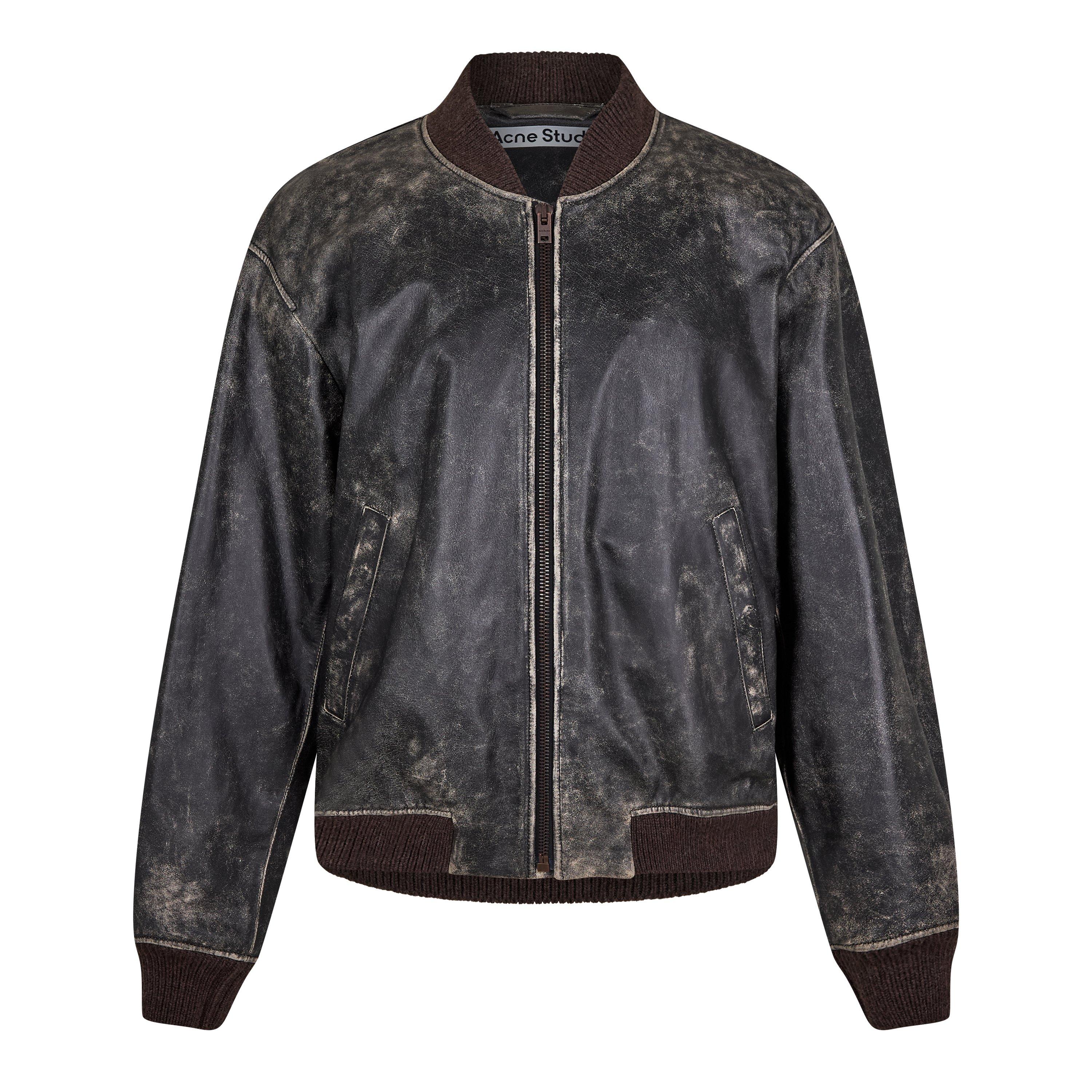 Black - Acne Studios - Men's Leather Long Sleeve Bomber Jacket - 5