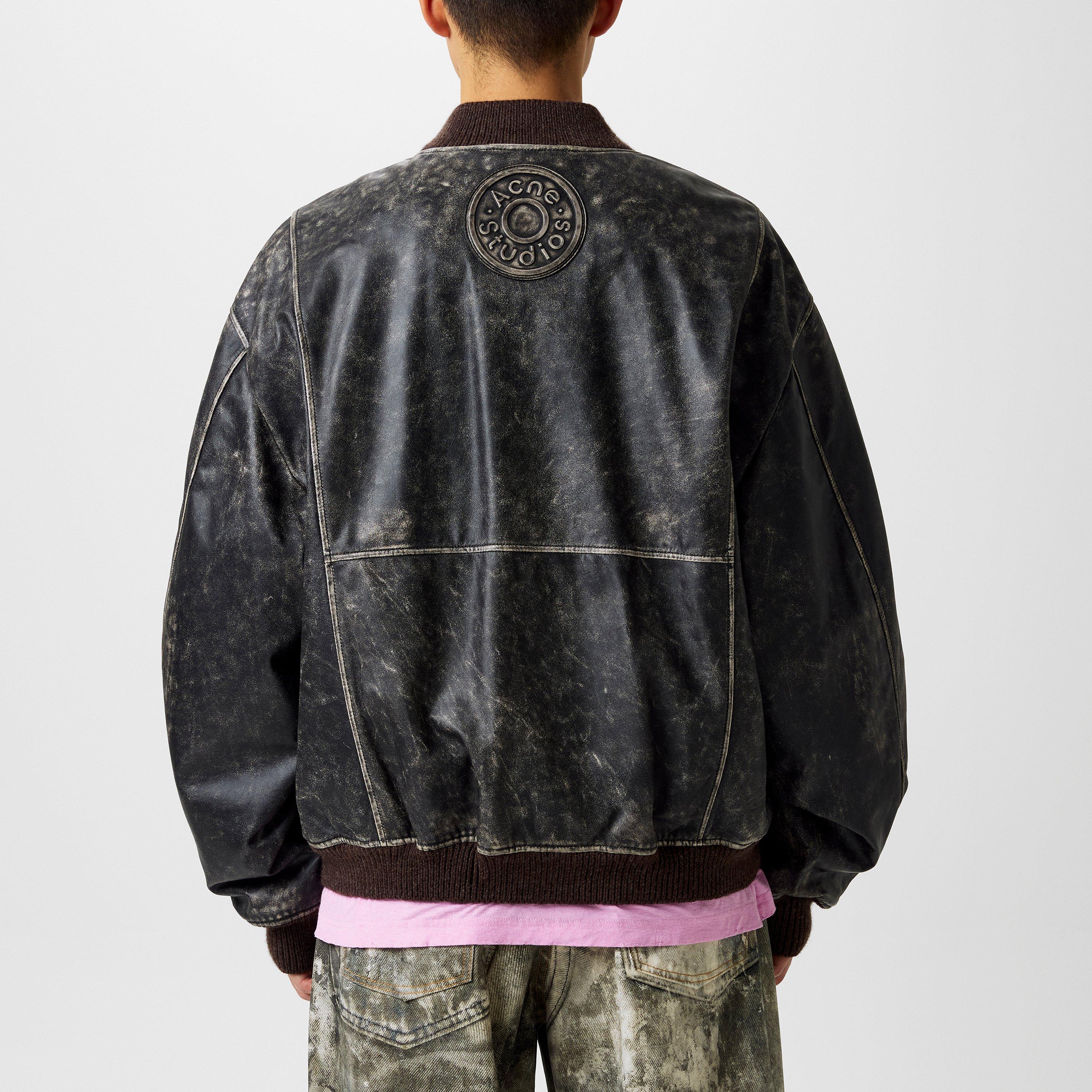 Black - Acne Studios - Men's Leather Long Sleeve Bomber Jacket - 3