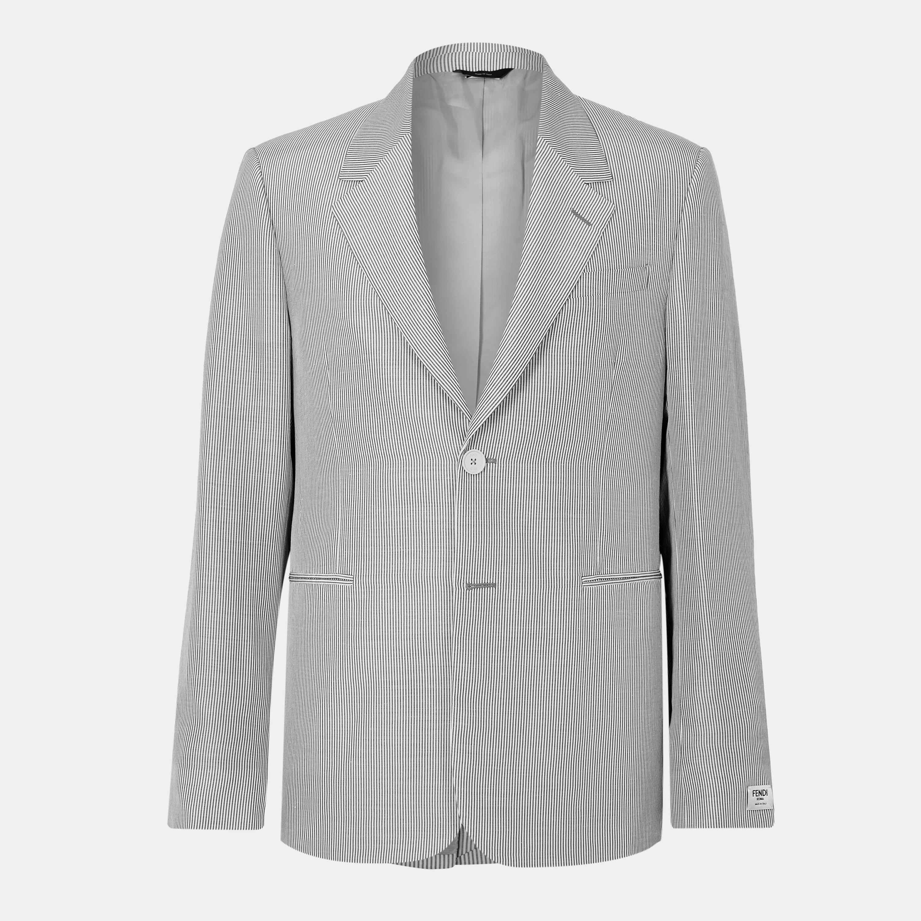 Grey - Fendi - Men's Stripe Pinstripe Viscose Long Sleeve Blazer - 1