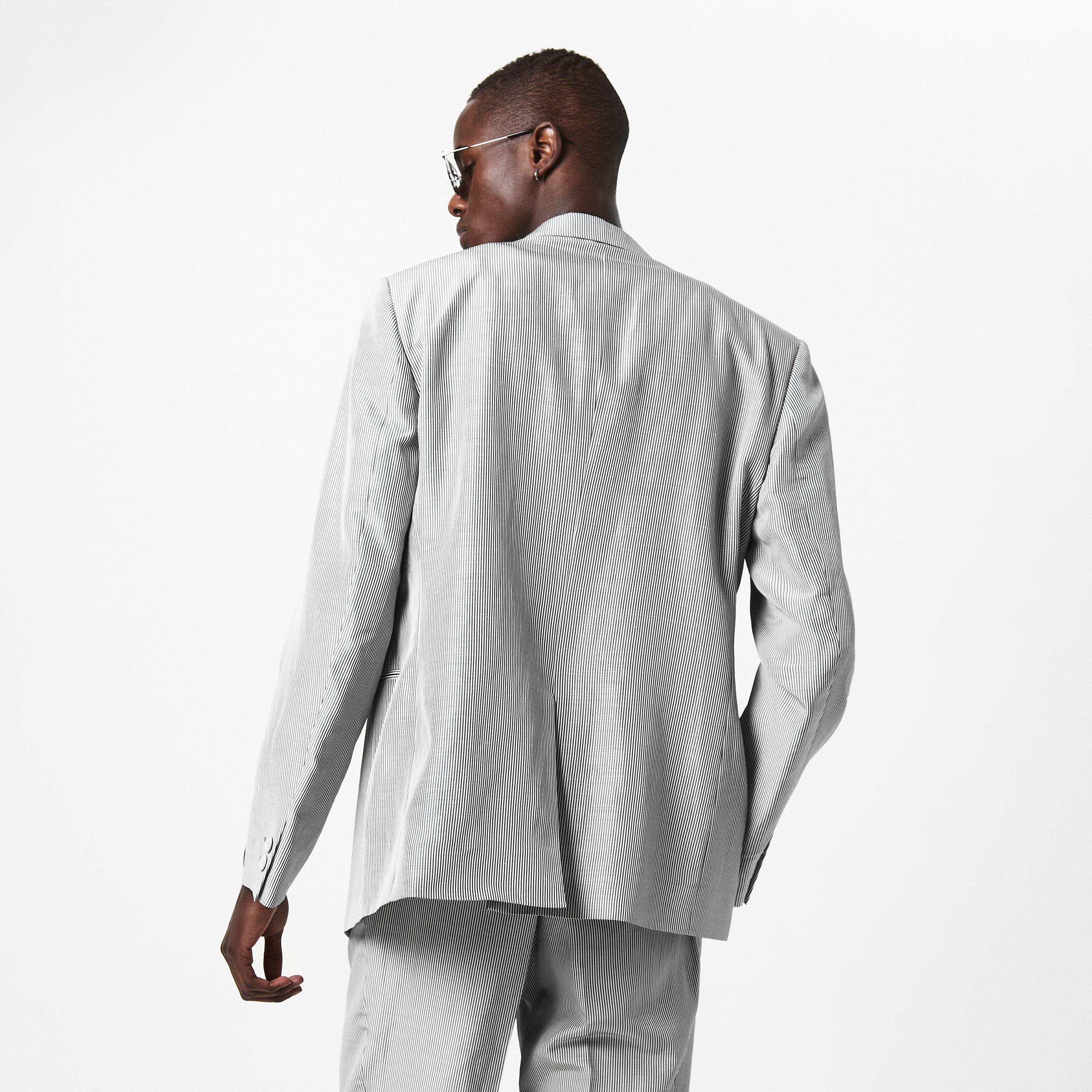 Grey - Fendi - Men's Stripe Pinstripe Viscose Long Sleeve Blazer - 4