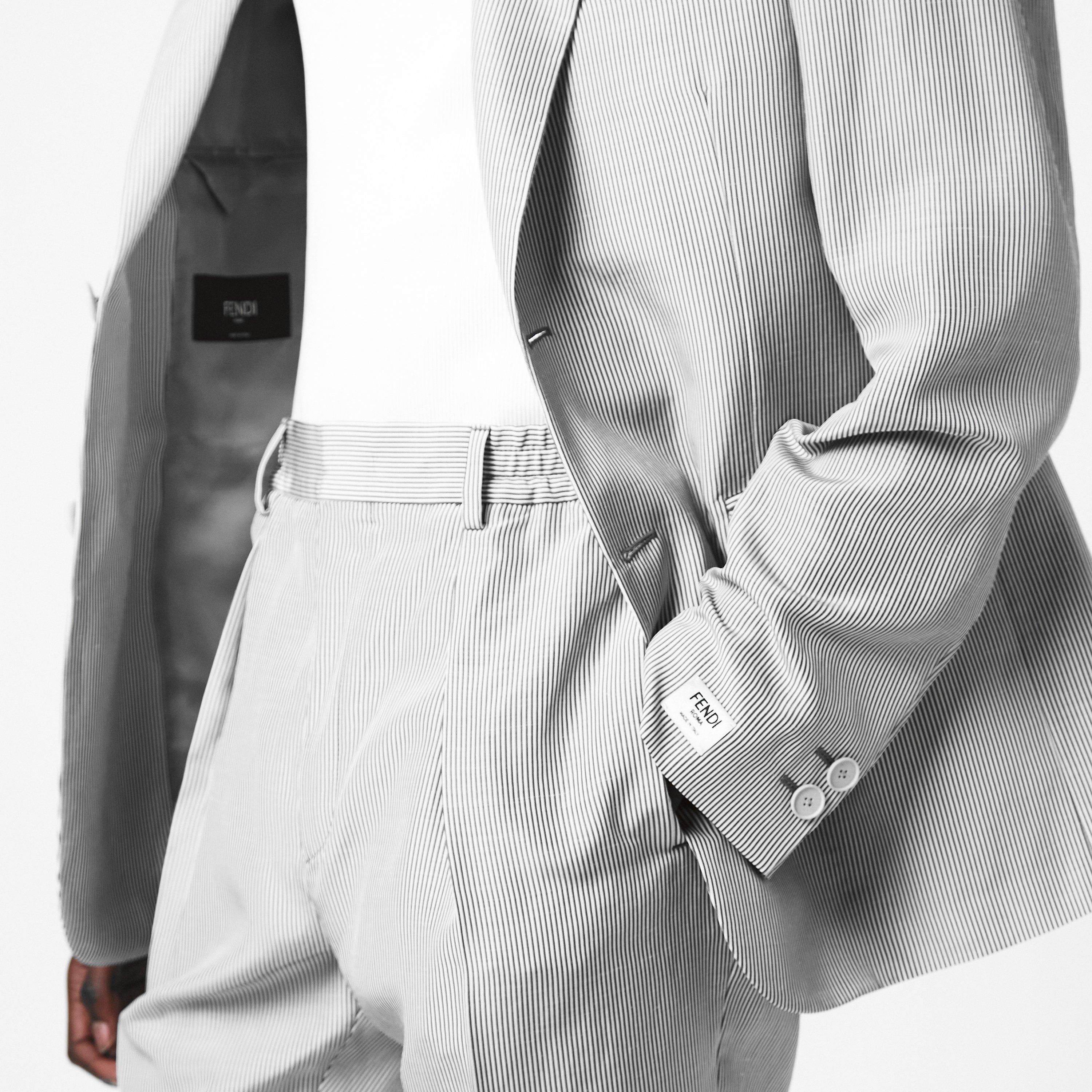 Grey - Fendi - Men's Stripe Pinstripe Viscose Long Sleeve Blazer - 5