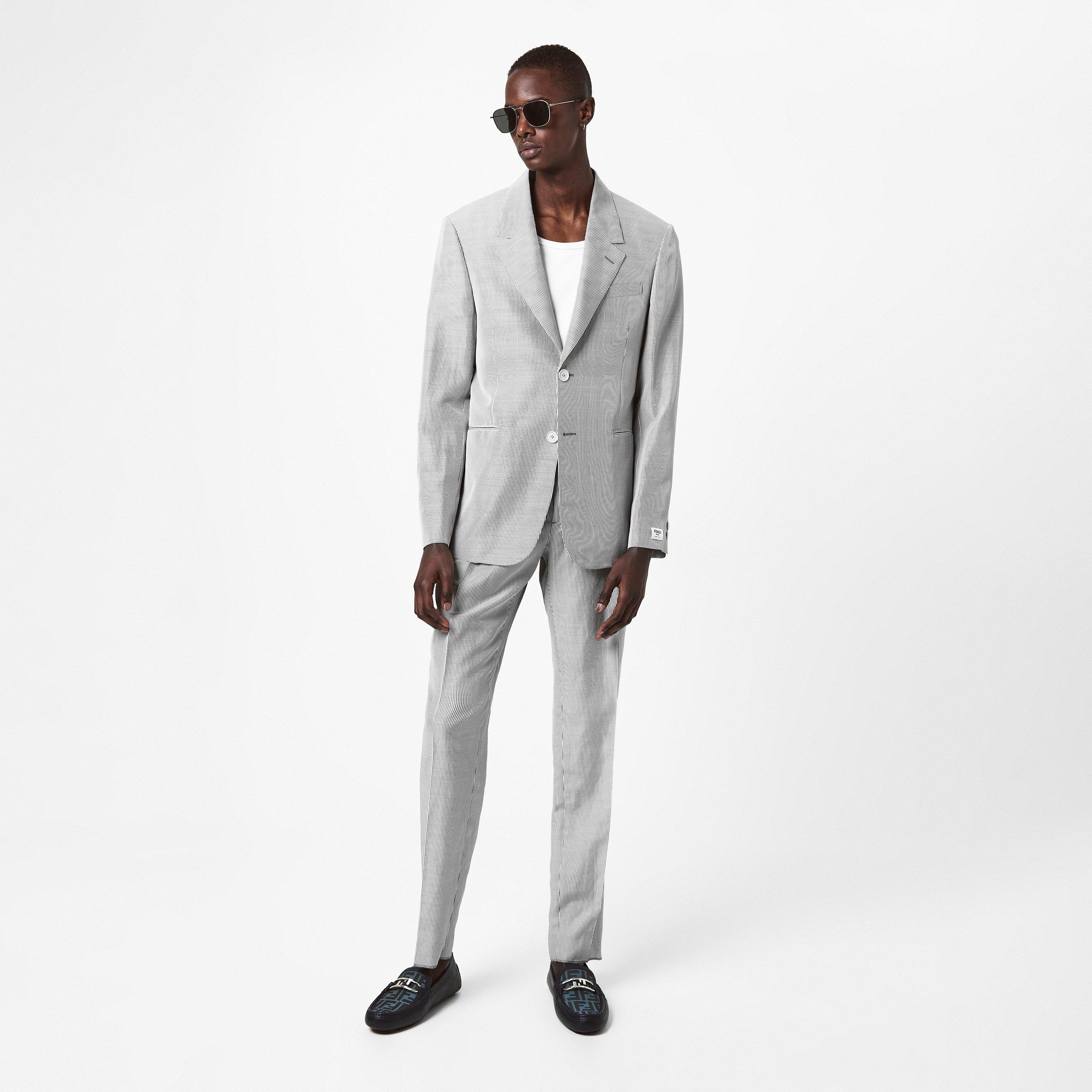 Grey - Fendi - Men's Stripe Pinstripe Viscose Long Sleeve Blazer - 6