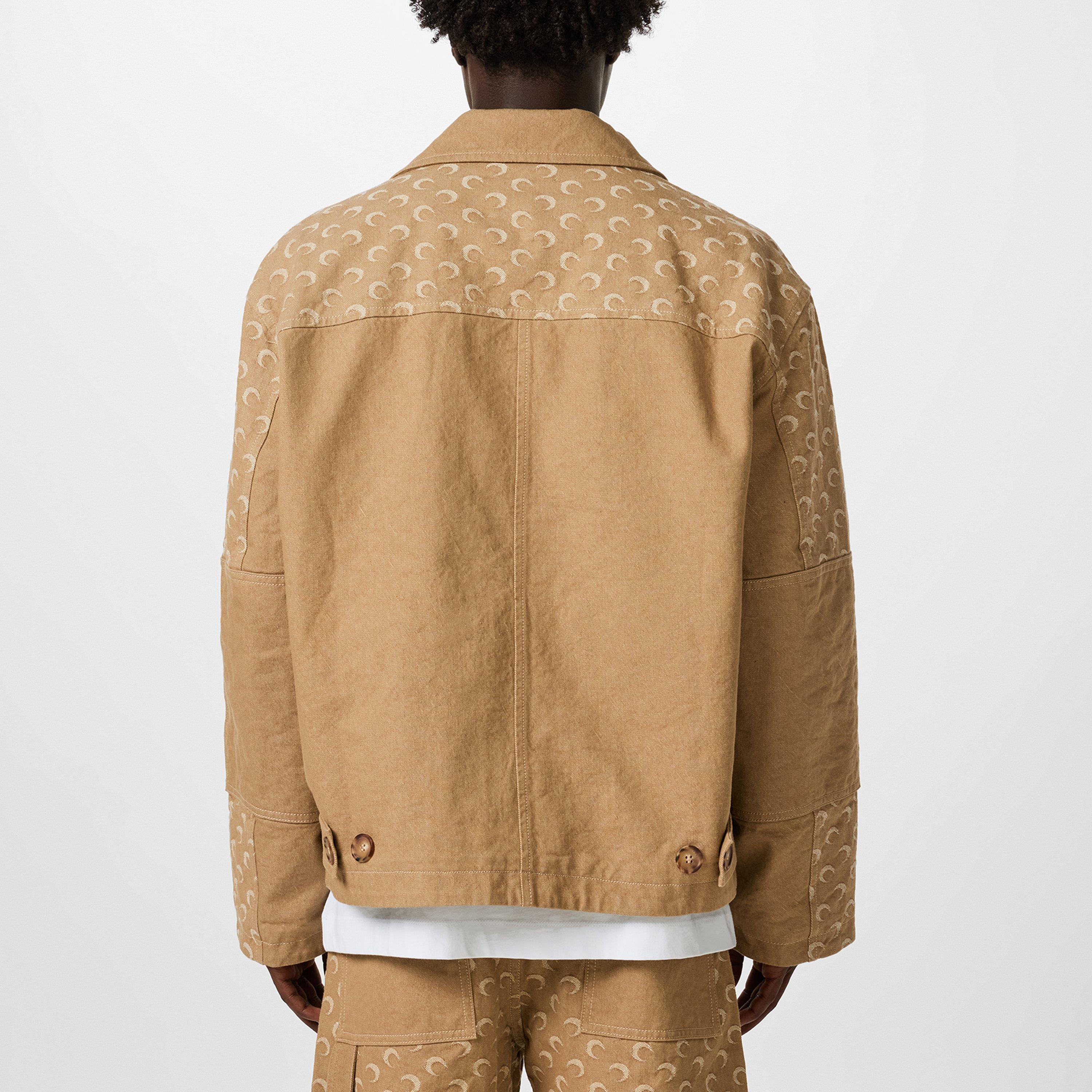 Beige - Marine Serre - Men's Moon Jacquard Twill Workwear Cotton Long Sleeve Denim Jacket - 4