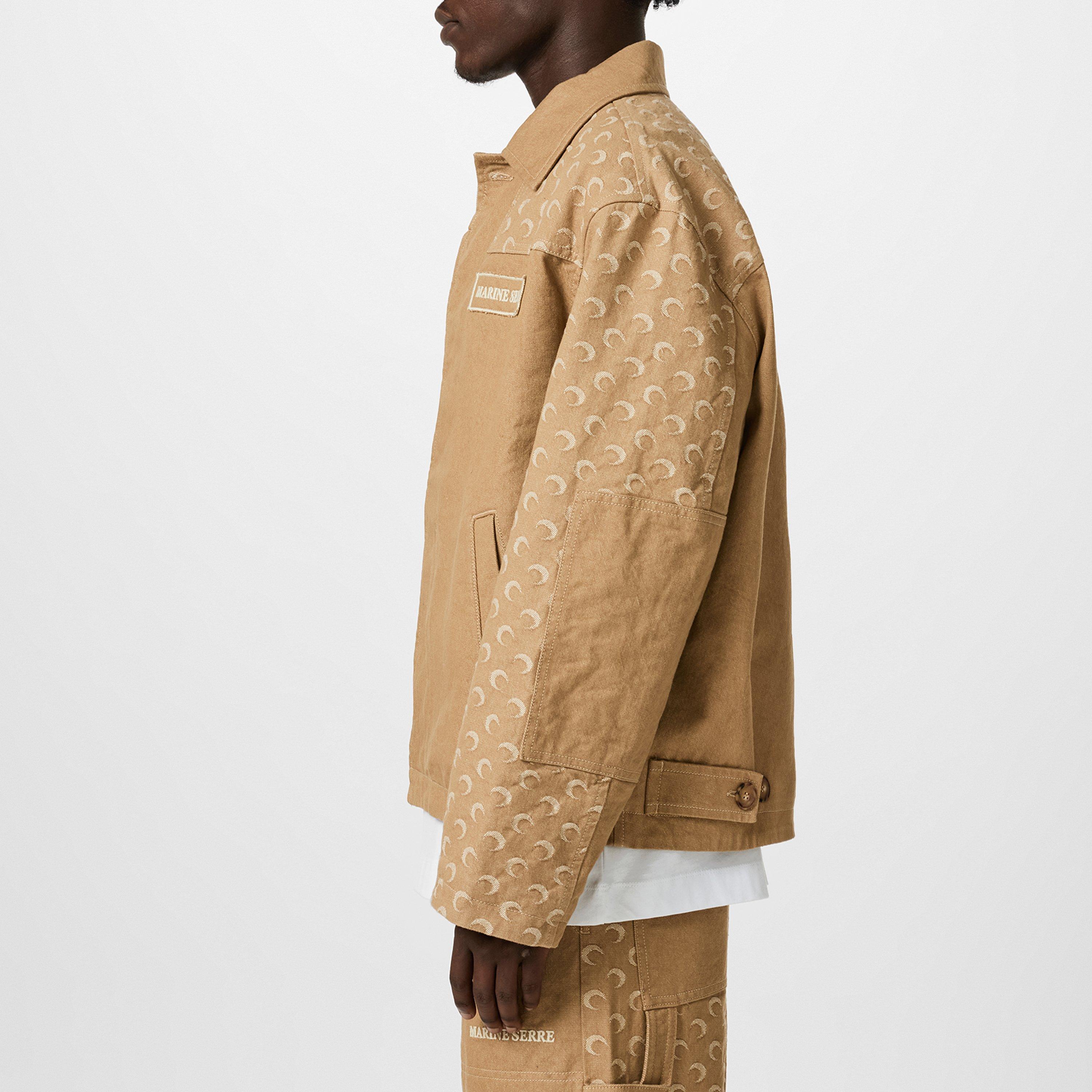 Beige - Marine Serre - Men's Moon Jacquard Twill Workwear Cotton Long Sleeve Denim Jacket - 5