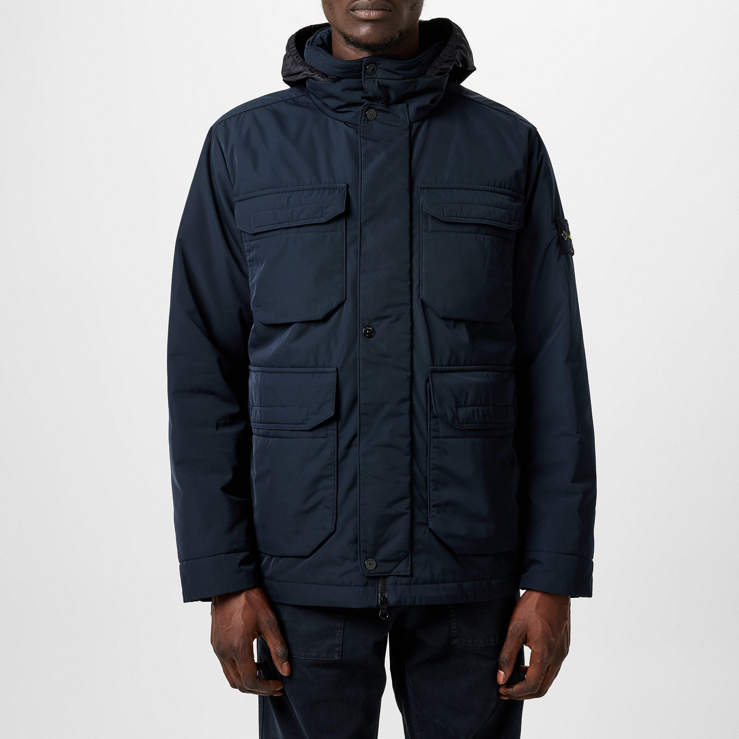 Blu V0020 - Stone Island - Men's Micro Twill Water Resistant PrimaLoft Insulation Long Sleeve Concealed Hood Field Jacket - 1