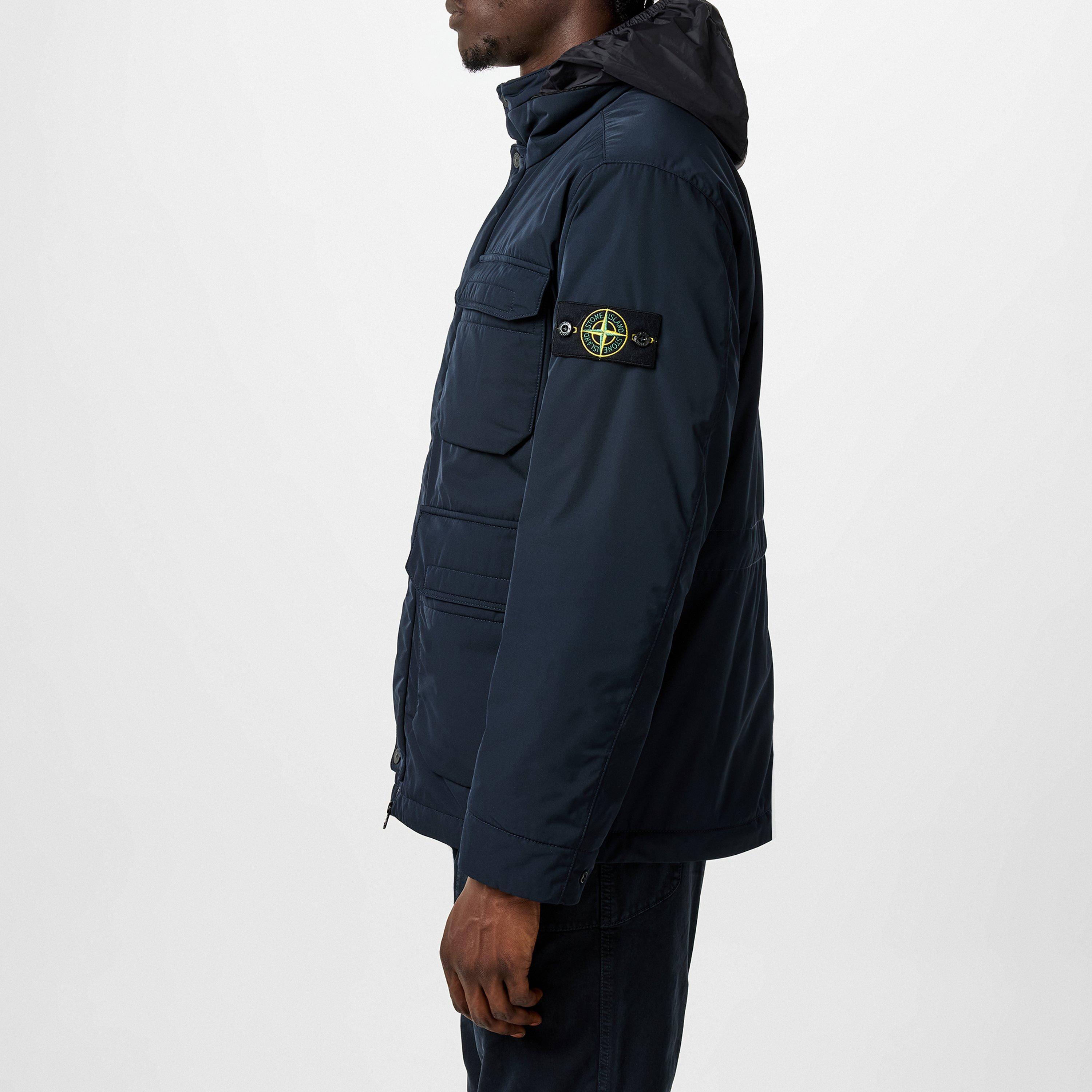 Blu V0020 - Stone Island - Men's Micro Twill Water Resistant PrimaLoft Insulation Long Sleeve Concealed Hood Field Jacket - 2