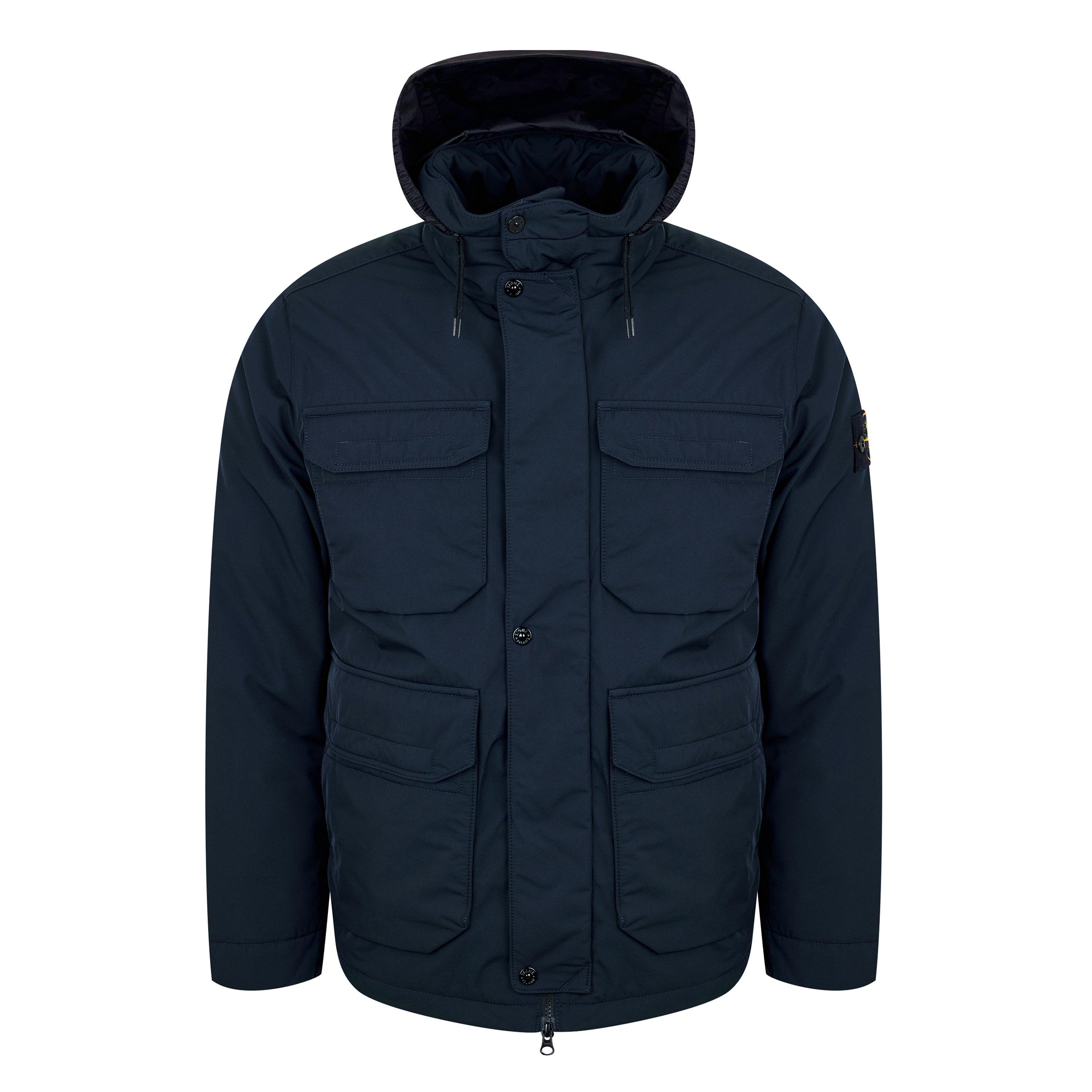 Blu V0020 - Stone Island - Men's Micro Twill Water Resistant PrimaLoft Insulation Long Sleeve Concealed Hood Field Jacket - 5