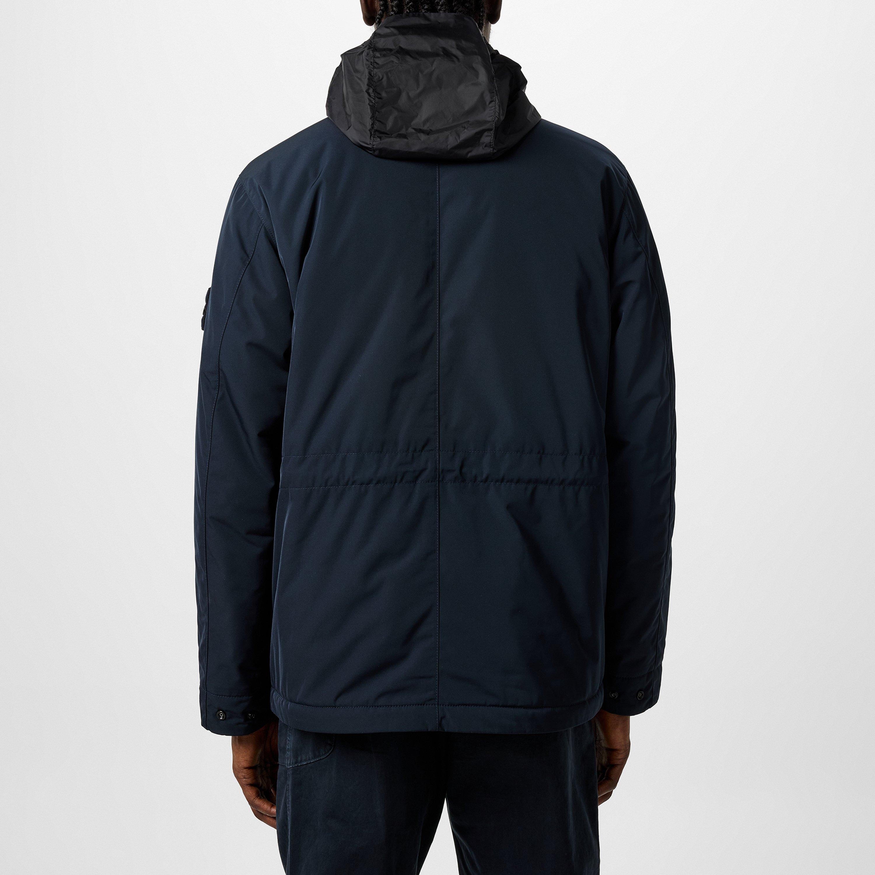 Blu V0020 - Stone Island - Men's Micro Twill Water Resistant PrimaLoft Insulation Long Sleeve Concealed Hood Field Jacket - 3