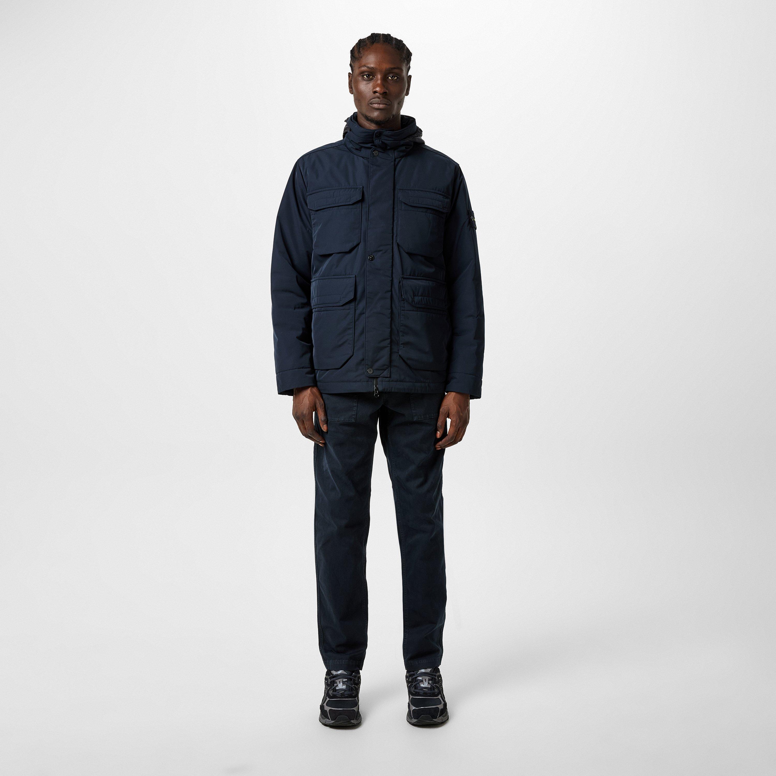 Blu V0020 - Stone Island - Men's Micro Twill Water Resistant PrimaLoft Insulation Long Sleeve Concealed Hood Field Jacket - 4