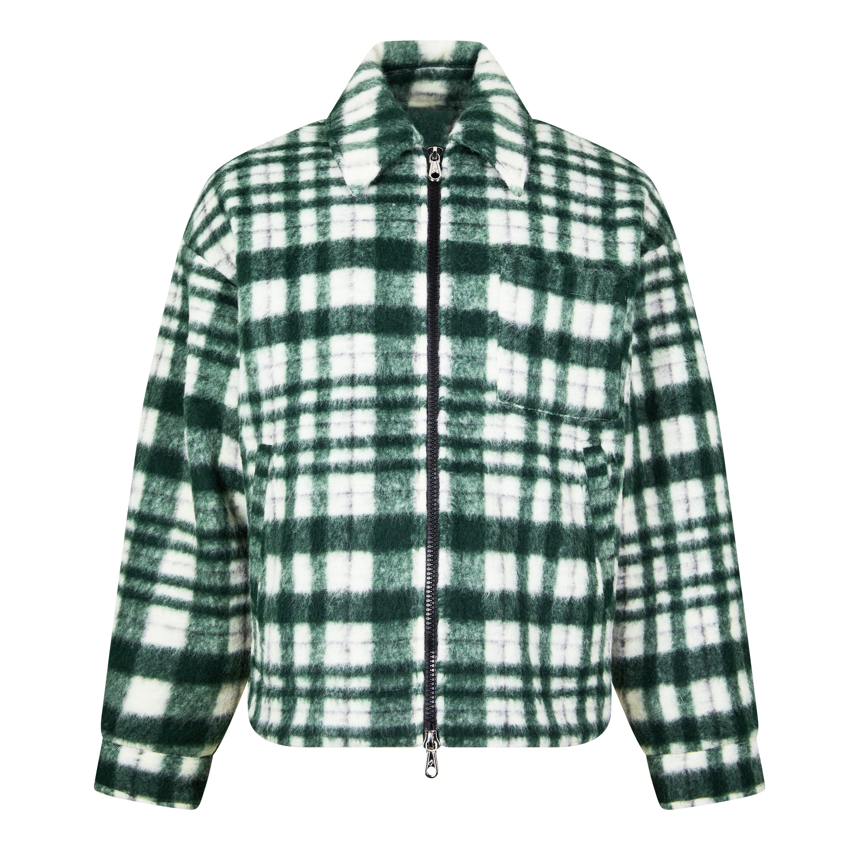 Green - Cole Buxton - Men's Checked Wool Blend Long Sleeve Oversized Fit Overshirt - 1
