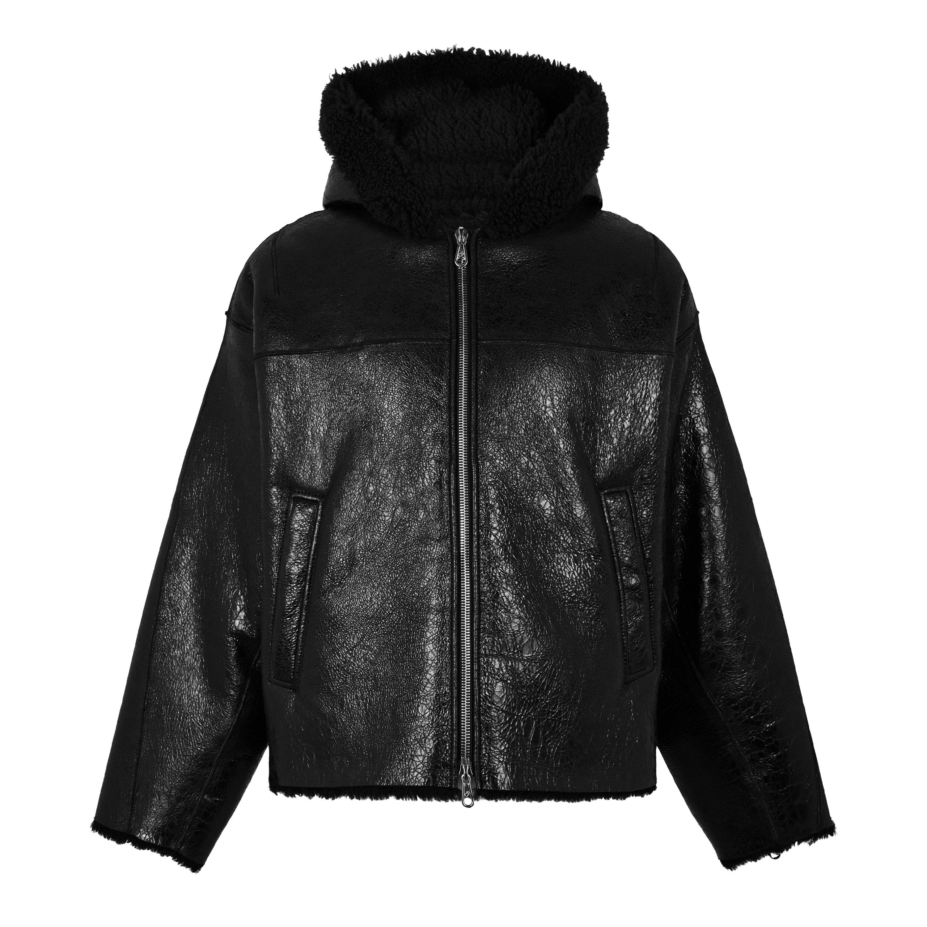 Black - Cole Buxton - Men's Aviator Shearling Long Sleeve Zip Shearling Jacket - 1