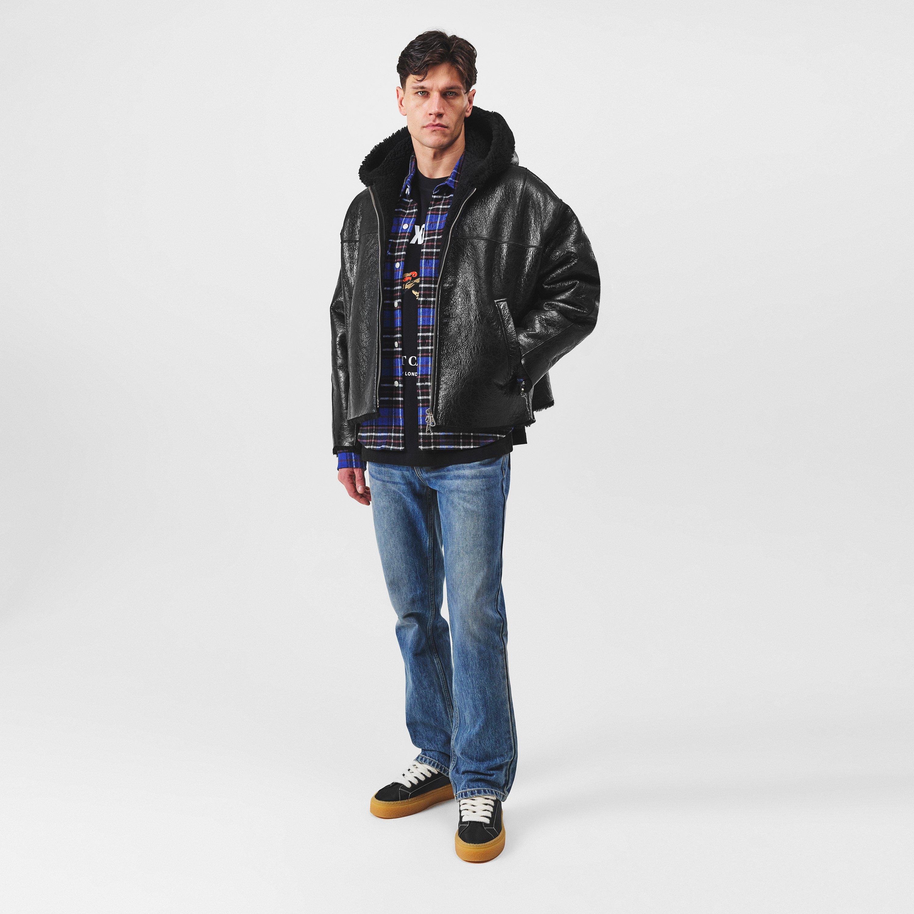 Black - Cole Buxton - Men's Aviator Shearling Long Sleeve Zip Shearling Jacket - 6