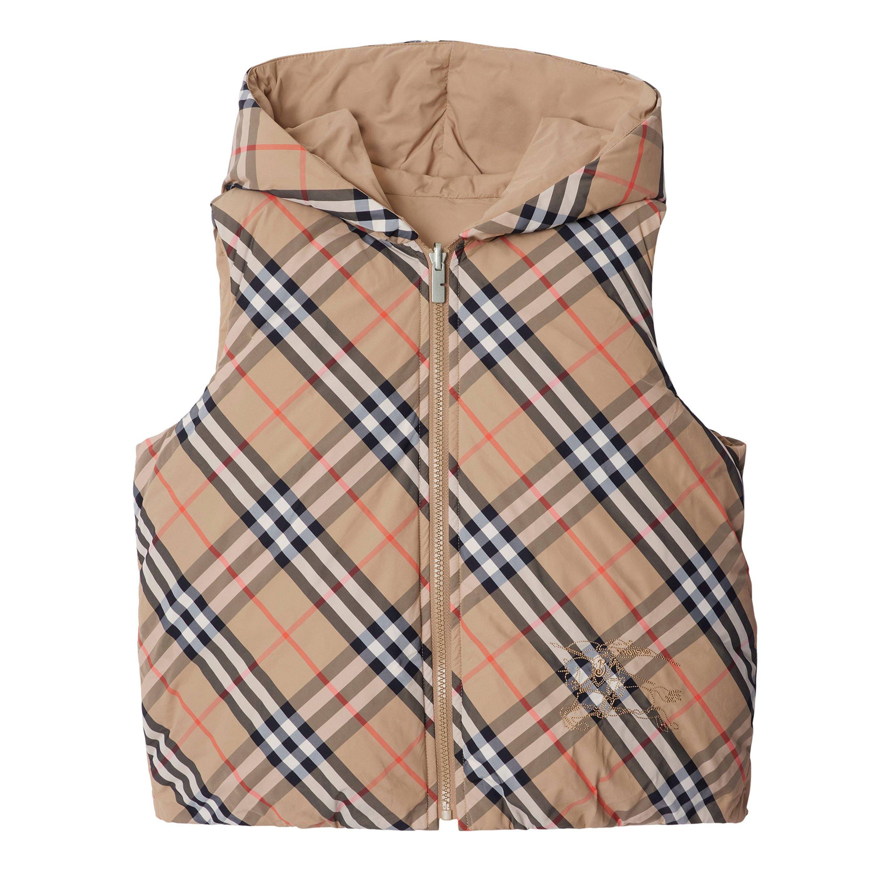 Beige  B9368 - Burberry - Unisex Kids Reversible Check Padded Hooded Gilet - 1