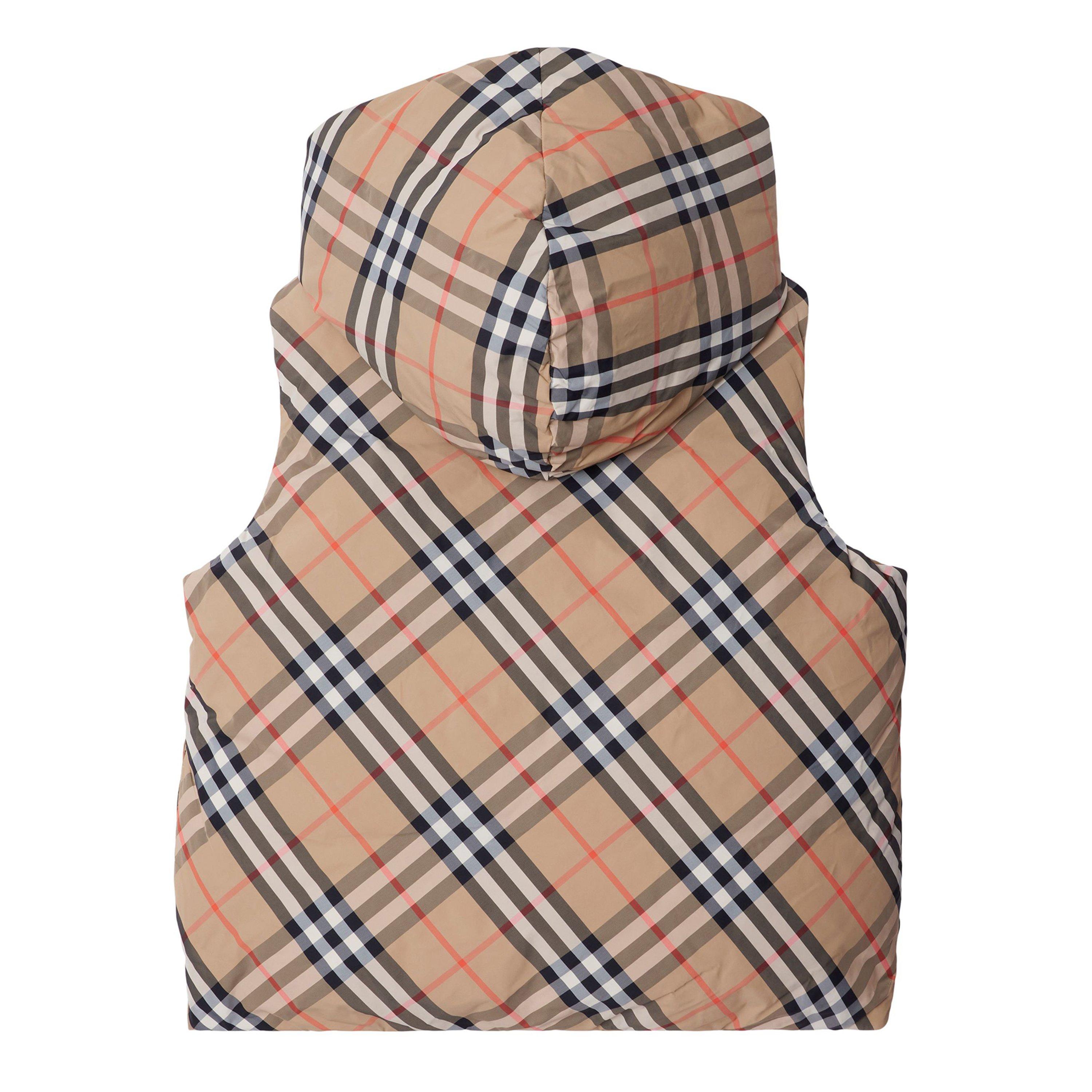Beige  B9368 - Burberry - Unisex Kids Reversible Check Padded Hooded Gilet - 2