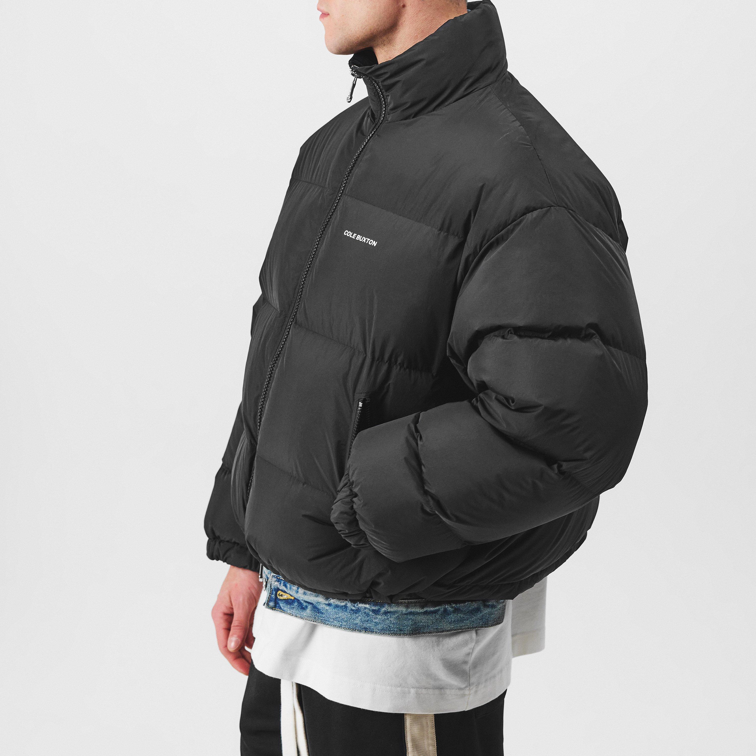 Black - Cole Buxton - Men's Cropped Logo Duck Down Long Sleeve Oversized Fit Short Puffer Jacket - 2
