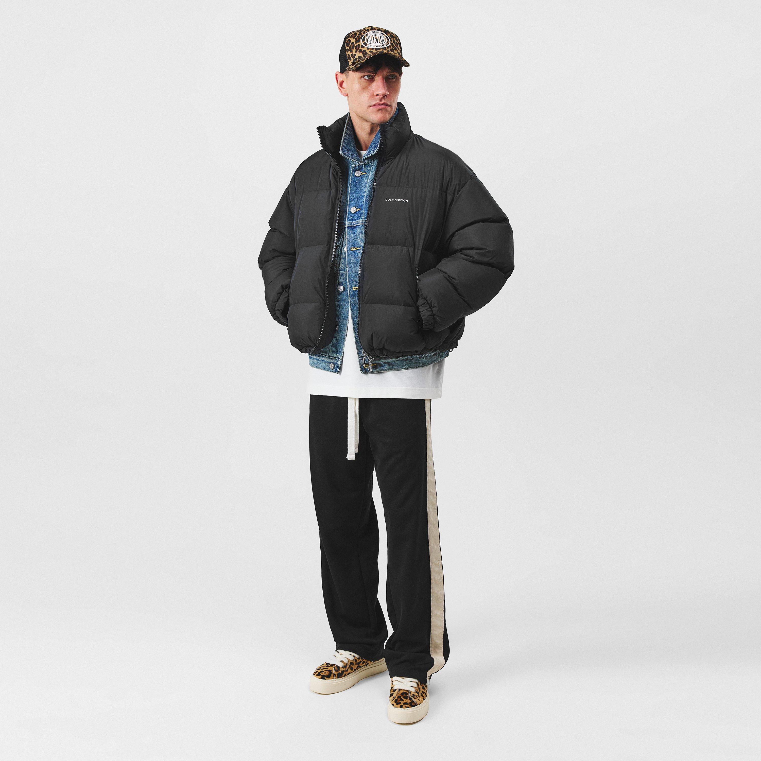 Black - Cole Buxton - Men's Cropped Logo Duck Down Long Sleeve Oversized Fit Short Puffer Jacket - 4