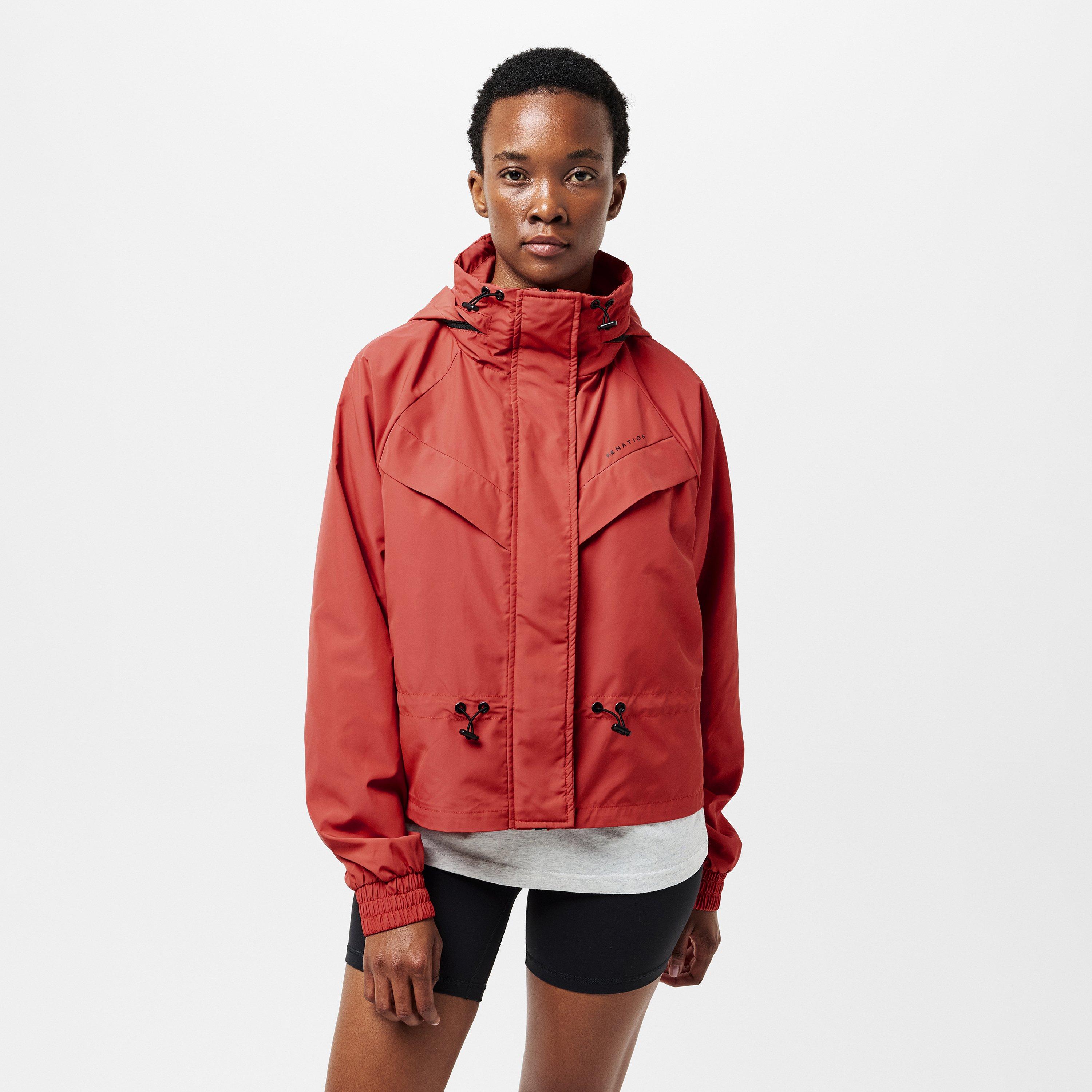 BRICK RED - PE Nation - Women's Shelter Water Resistant Concealed Hood Long Sleeve Down Jacket - 3