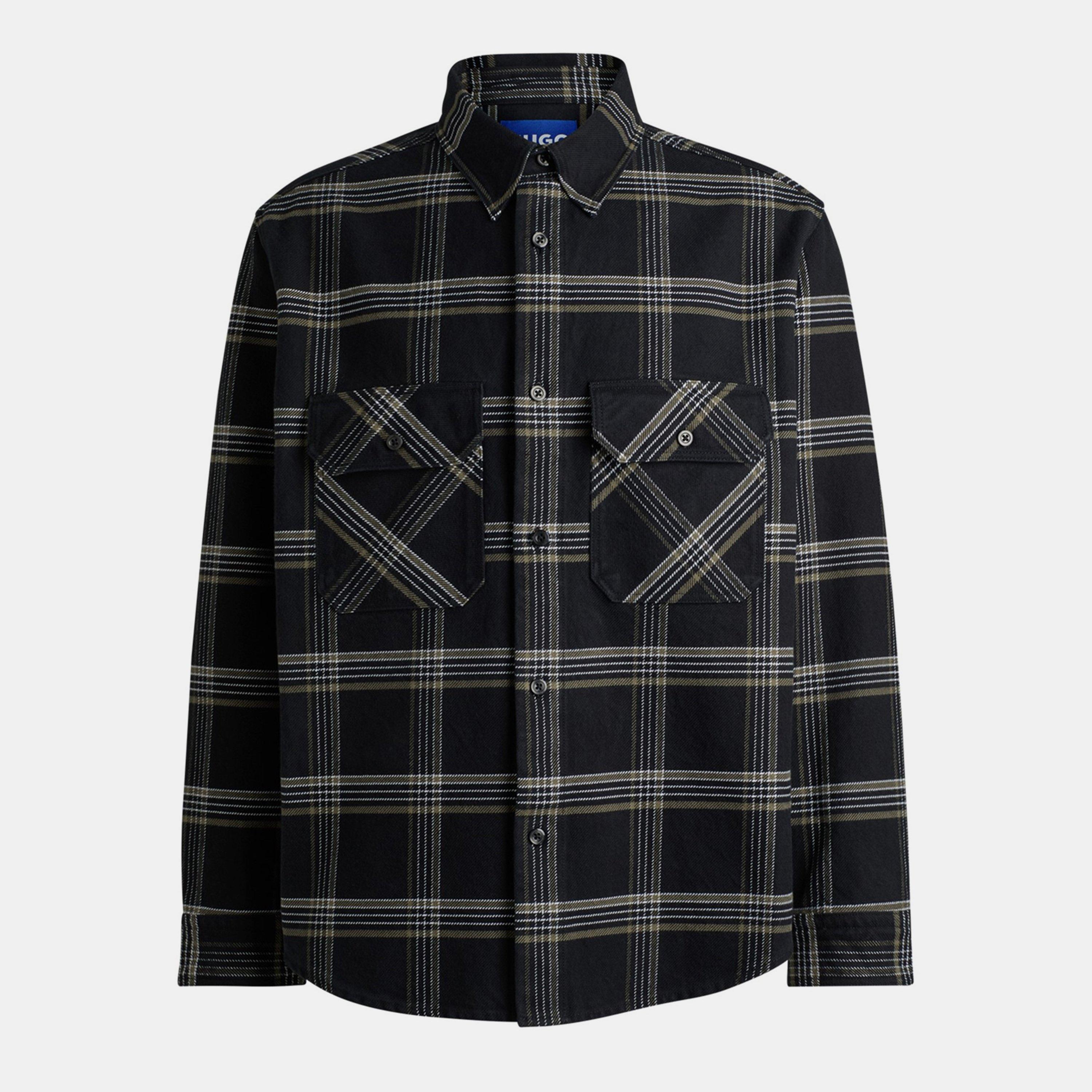 Hugo Men's Oversized Check Cotton Long Sleeve Overshirt - Black 001 - S