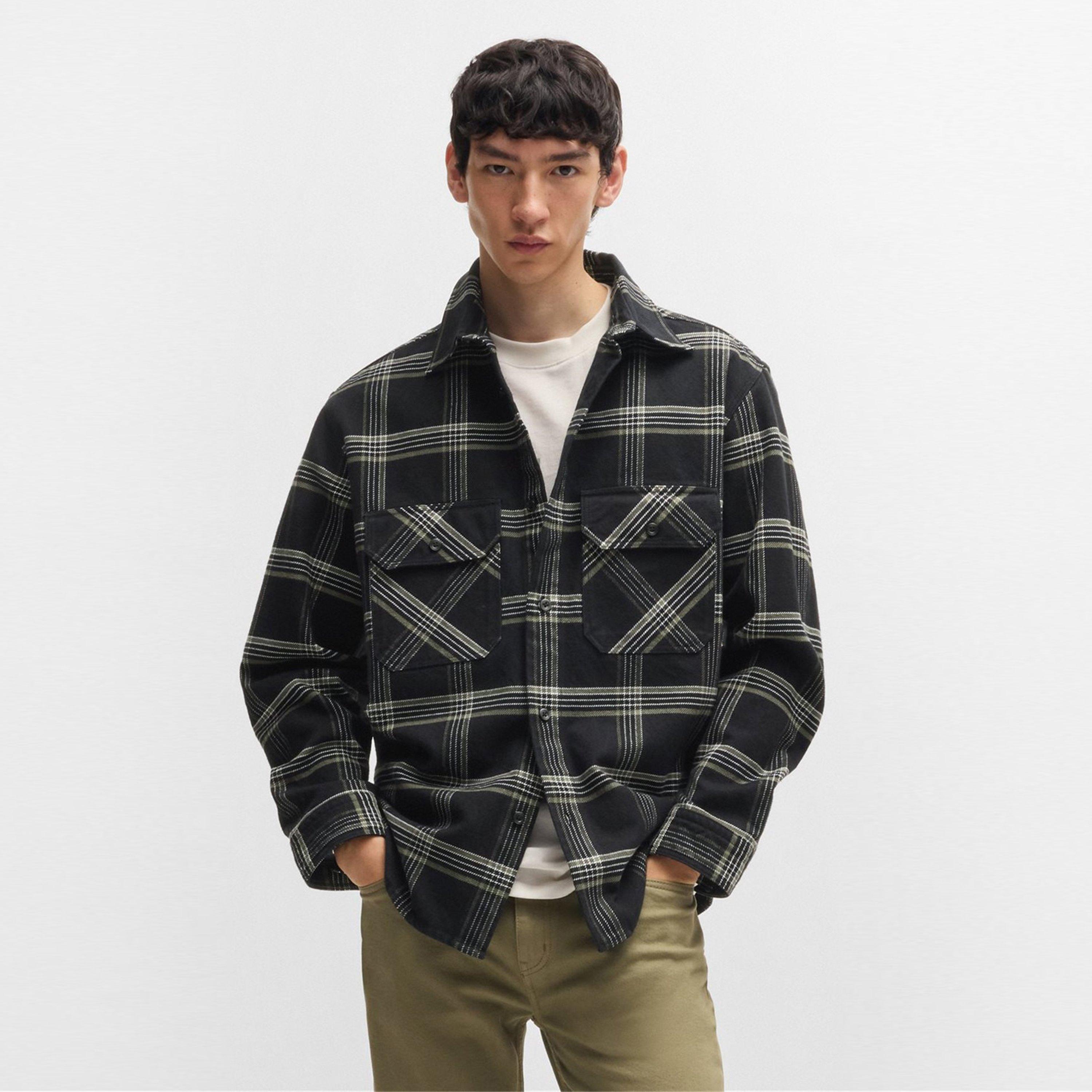 Black 001 - Hugo - Men's Oversized Check Cotton Long Sleeve Overshirt - 2