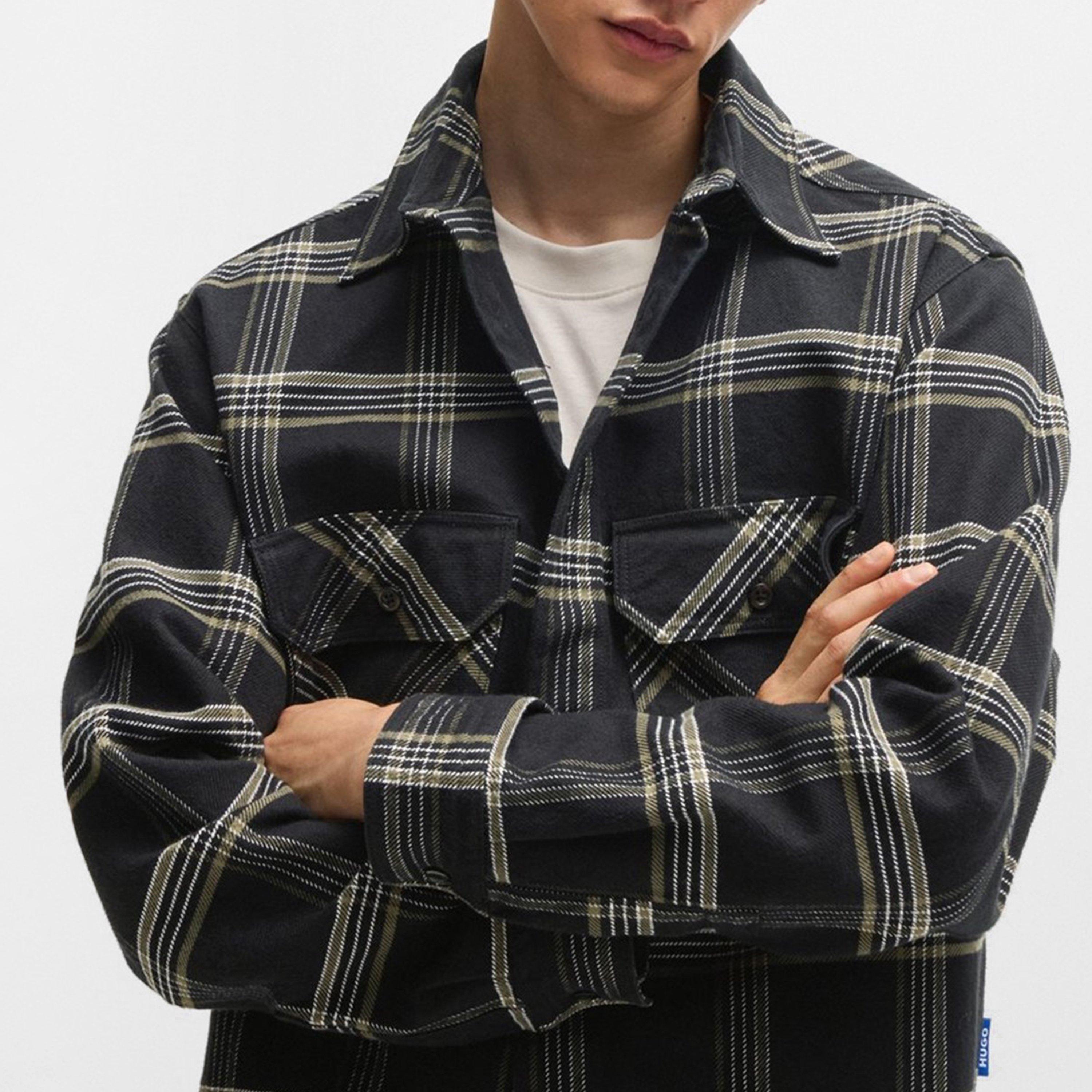 Black 001 - Hugo - Men's Oversized Check Cotton Long Sleeve Overshirt - 4