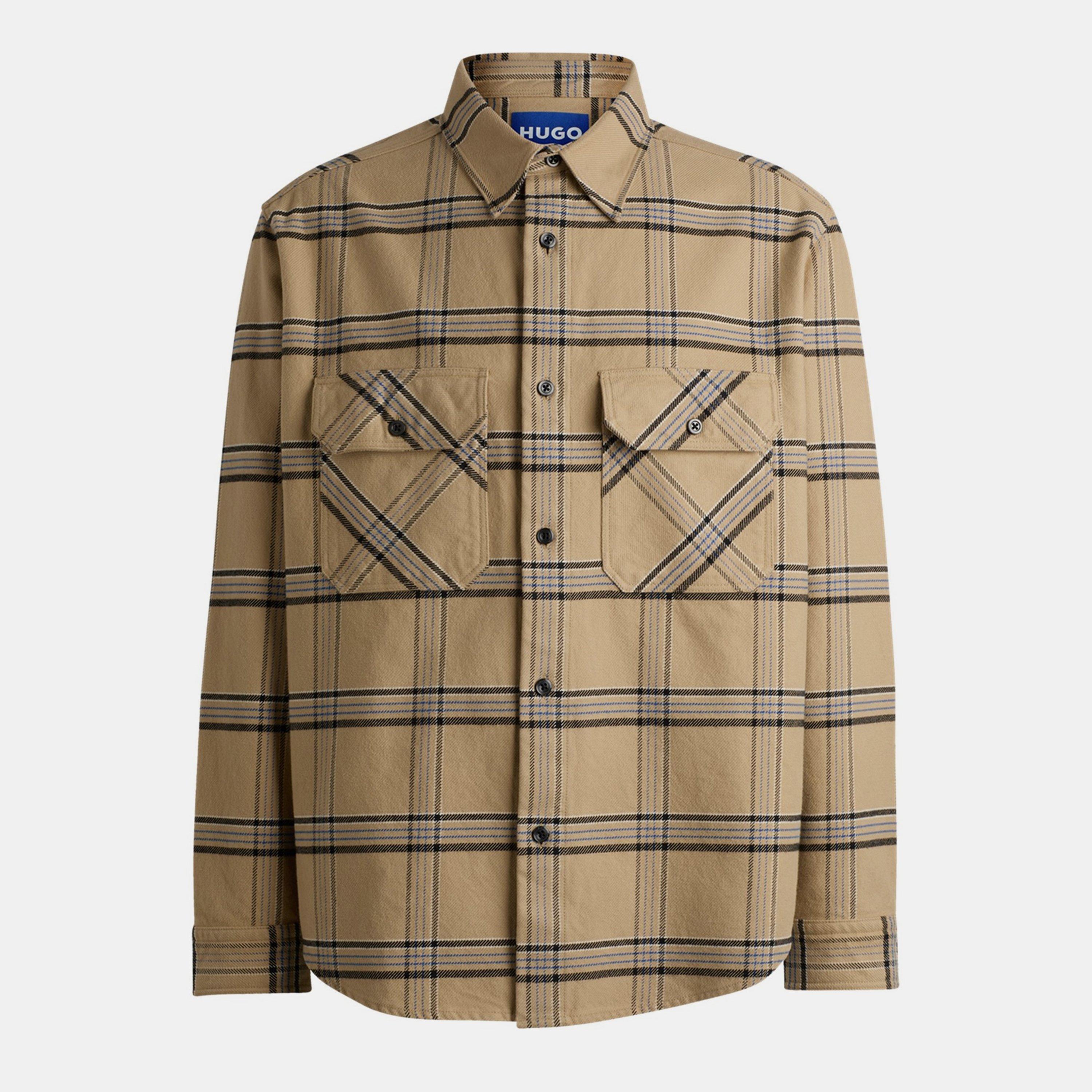 Hugo Men's Oversized Check Cotton Long Sleeve Overshirt - Beige 269 - M