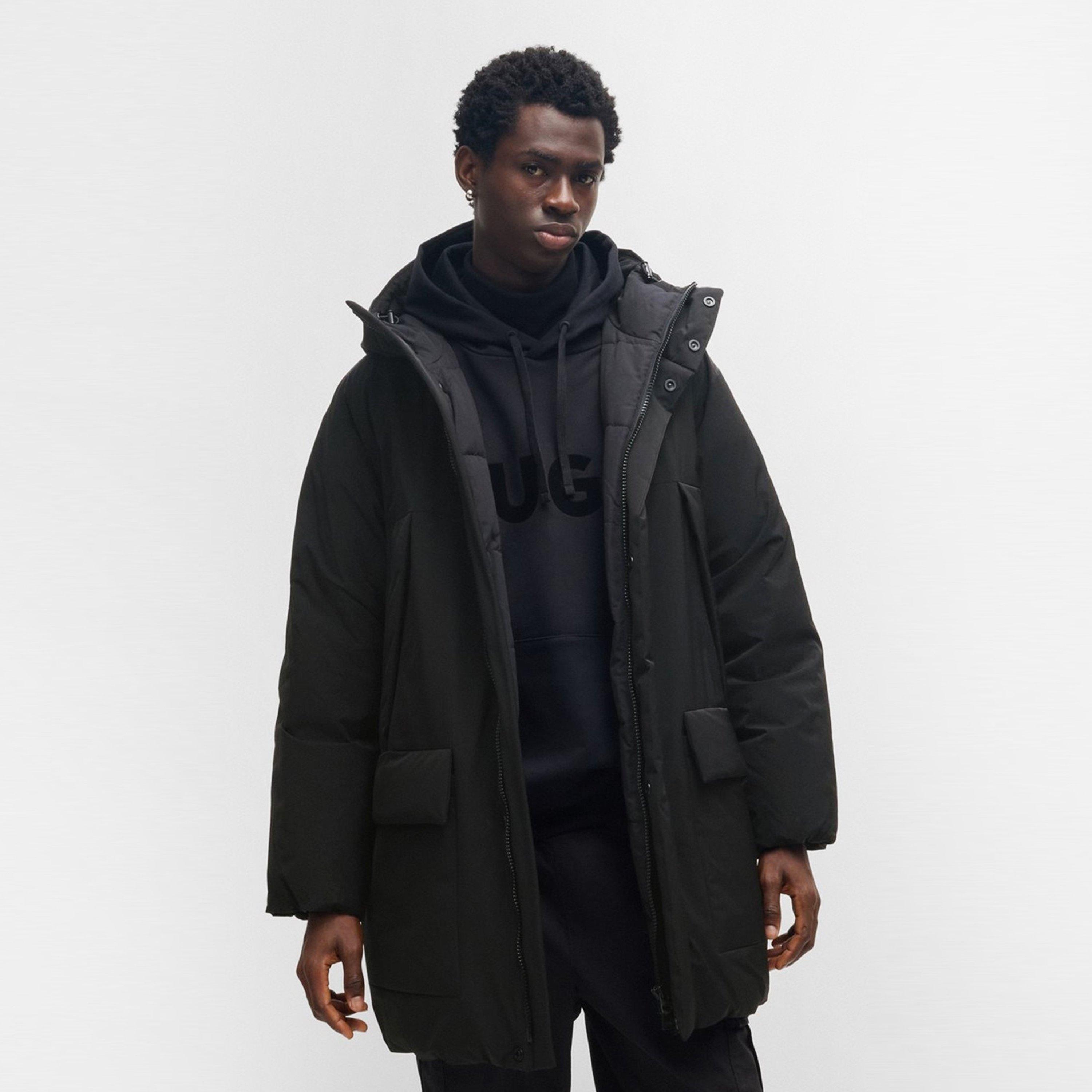 Black 001 - Hugo - Men's Mandev Water Repellent Thigh Length Short Puffer Jacket - 3